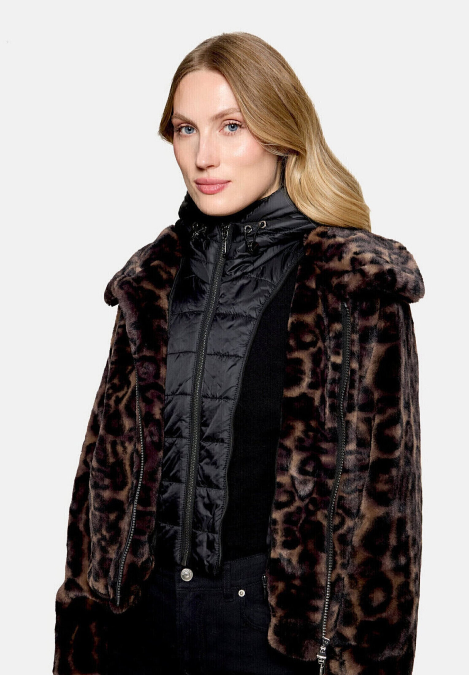 Amber & June Plüschjacke »Damen mit abnehmbarem Westenteil« mit Kapuze