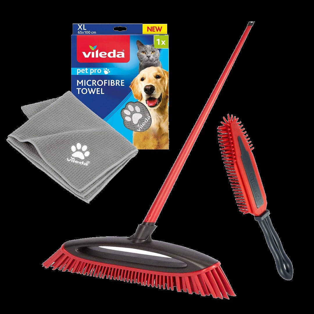 Vileda Tierhaarentferner »Vileda Pet Pro Komplettset«, Set, 3 St., aus Kunststoff, Set mit Besen, elektrostatischer Bürste und Microfaser-Handtuch