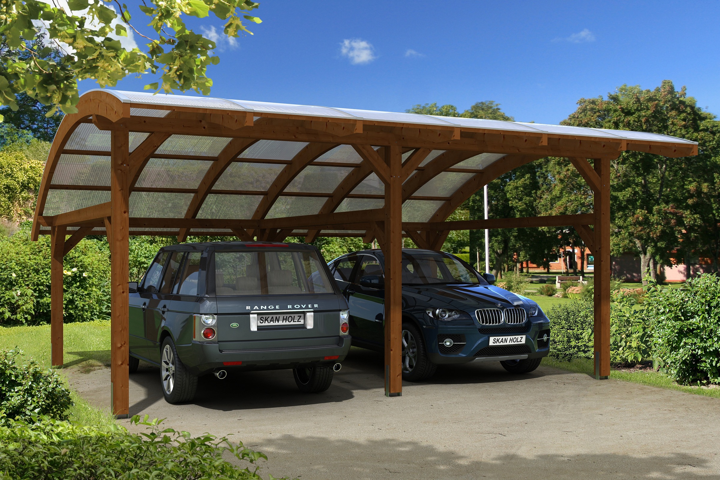 Skanholz Doppelcarport »Schwaben«, 285 cm, Nussbaum, 648x630cm