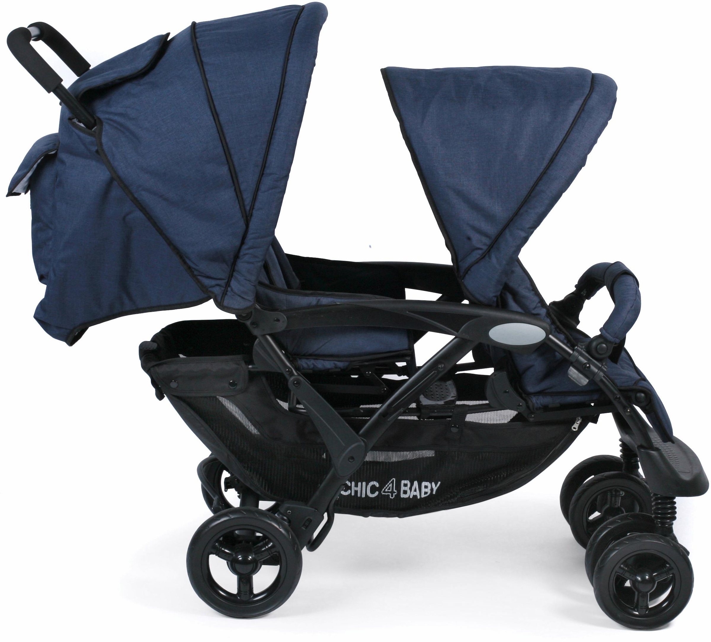 CHIC4BABY Geschwisterwagen »Duo, navy«, mit feststellbaren Doppelschwenk-Vorderrädern