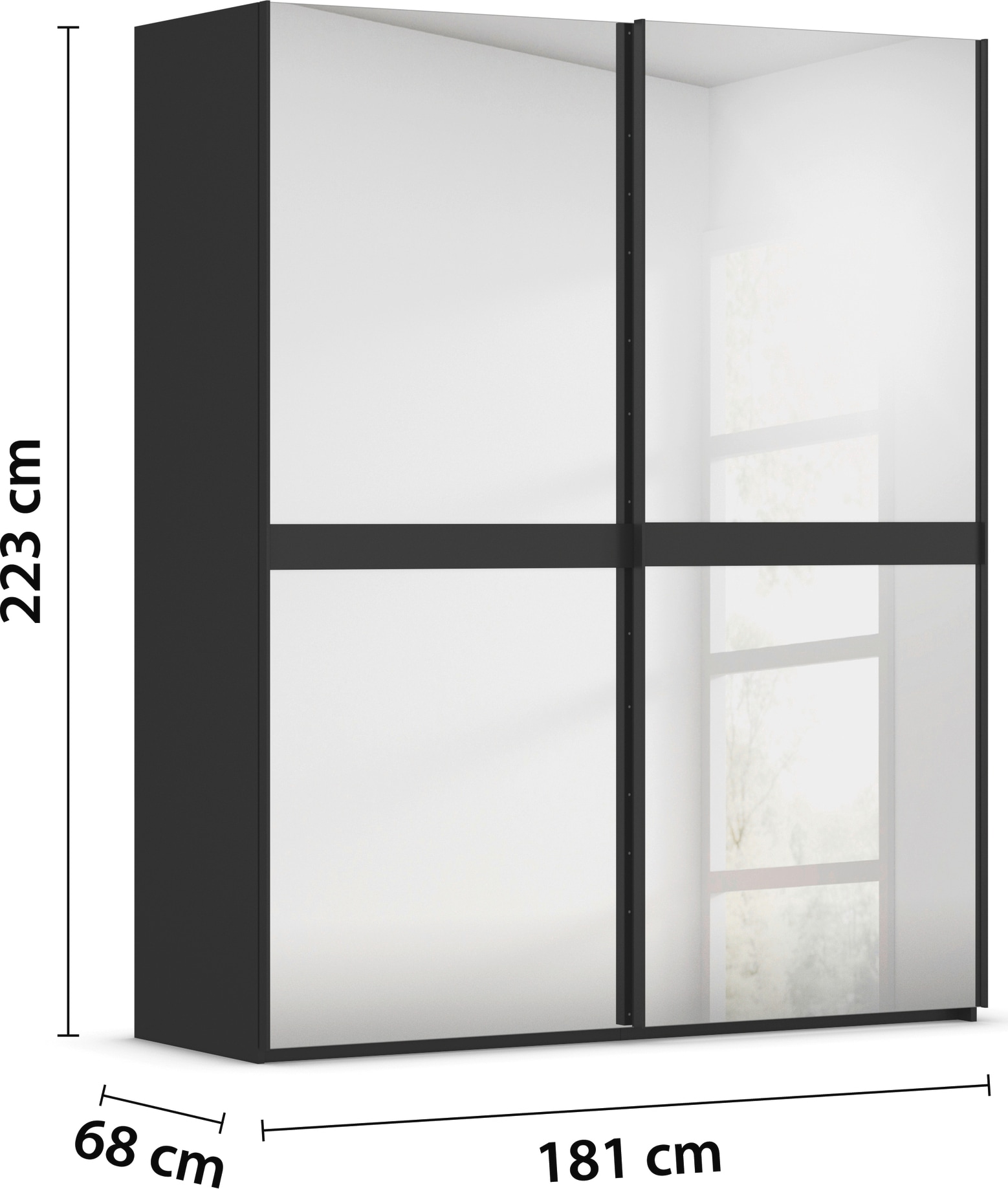 rauch Schwebetürenschrank »Kleiderschrank Schrank Garderobe Schlafzimmerschrank SCALE-LINE«, edle Optik mit Bauchbinde in Korpusfarbe Spiegelfront MADE IN GERMANY