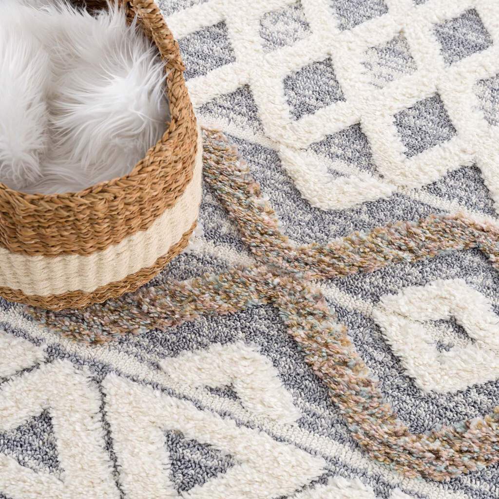 Carpet City Hochflor-Teppich »Focus 3050«, rechteckig, Boho-Teppich, besonders weich, 3D-Effekt, Rauten Design