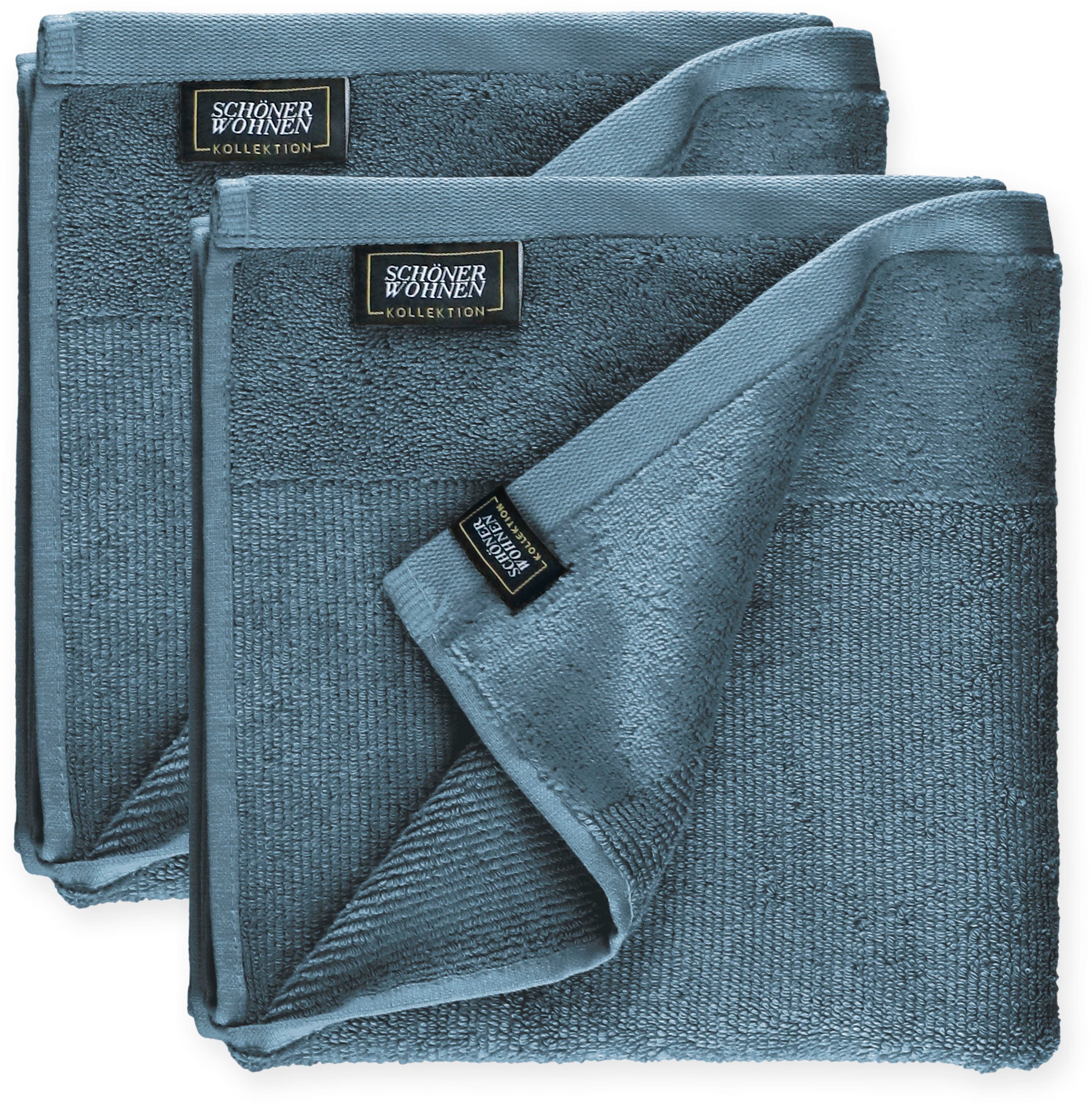 Handtücher, B:50cm L:100cm, blau, SCHÖNER WOHNEN-KOLLEKTION, Frottee, Obermaterial: 100% Baumwolle, Handtücher, "Sense", mit Velourborte,