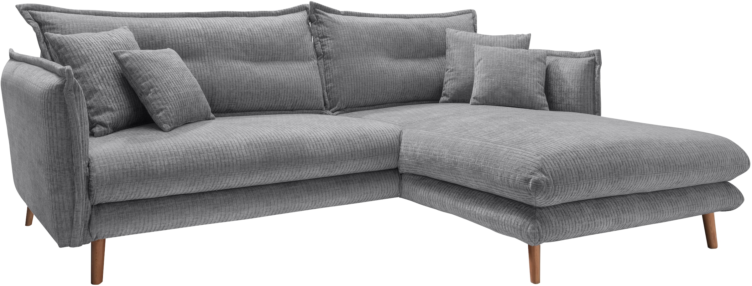 INOSIGN Ecksofa »Lazio modern und bequem, schmale Armlehnen, tolle Detailverarbeitung«, mit buchefarbenem Holzfuß