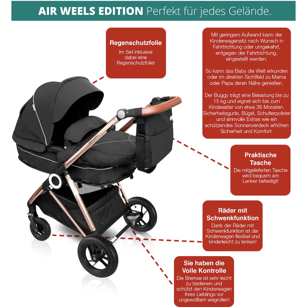 BabyGo Kombi-Kinderwagen »Halime AIR 3in1, Anthracite Gold«