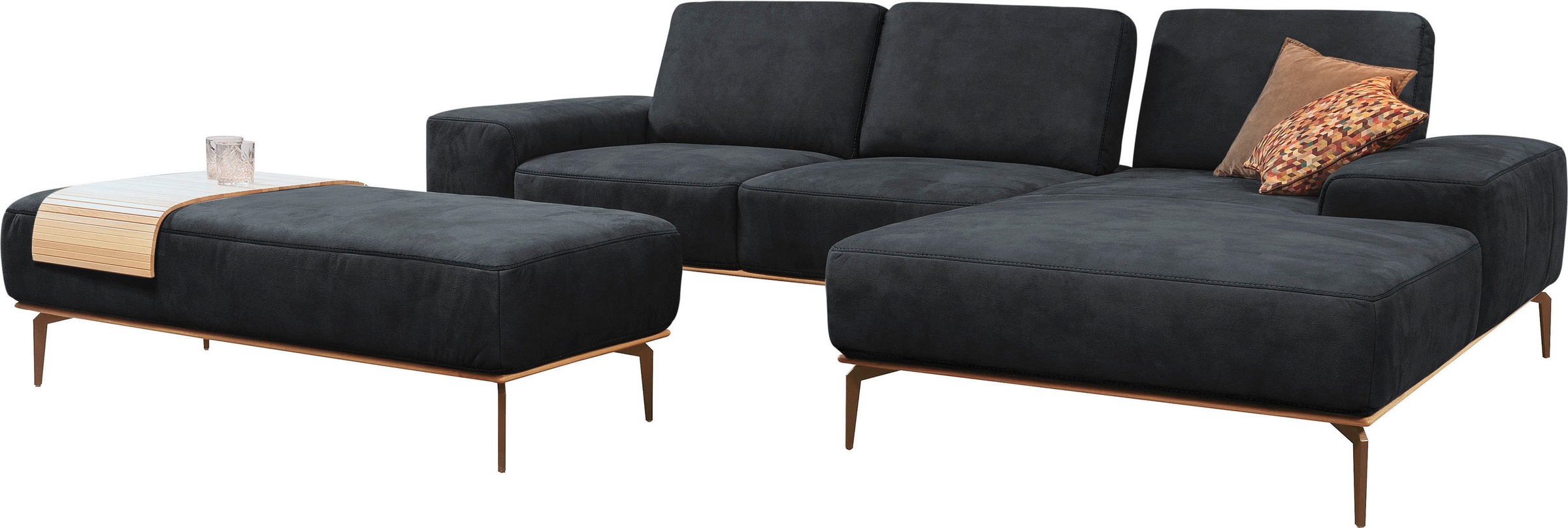 W.SCHILLIG Ecksofa »run, Designsofa mit tollem Sitzkomfort, L-Form«, mit Holzsockel, Füße in Bronze pulverbeschichtet, Breite 299 cm