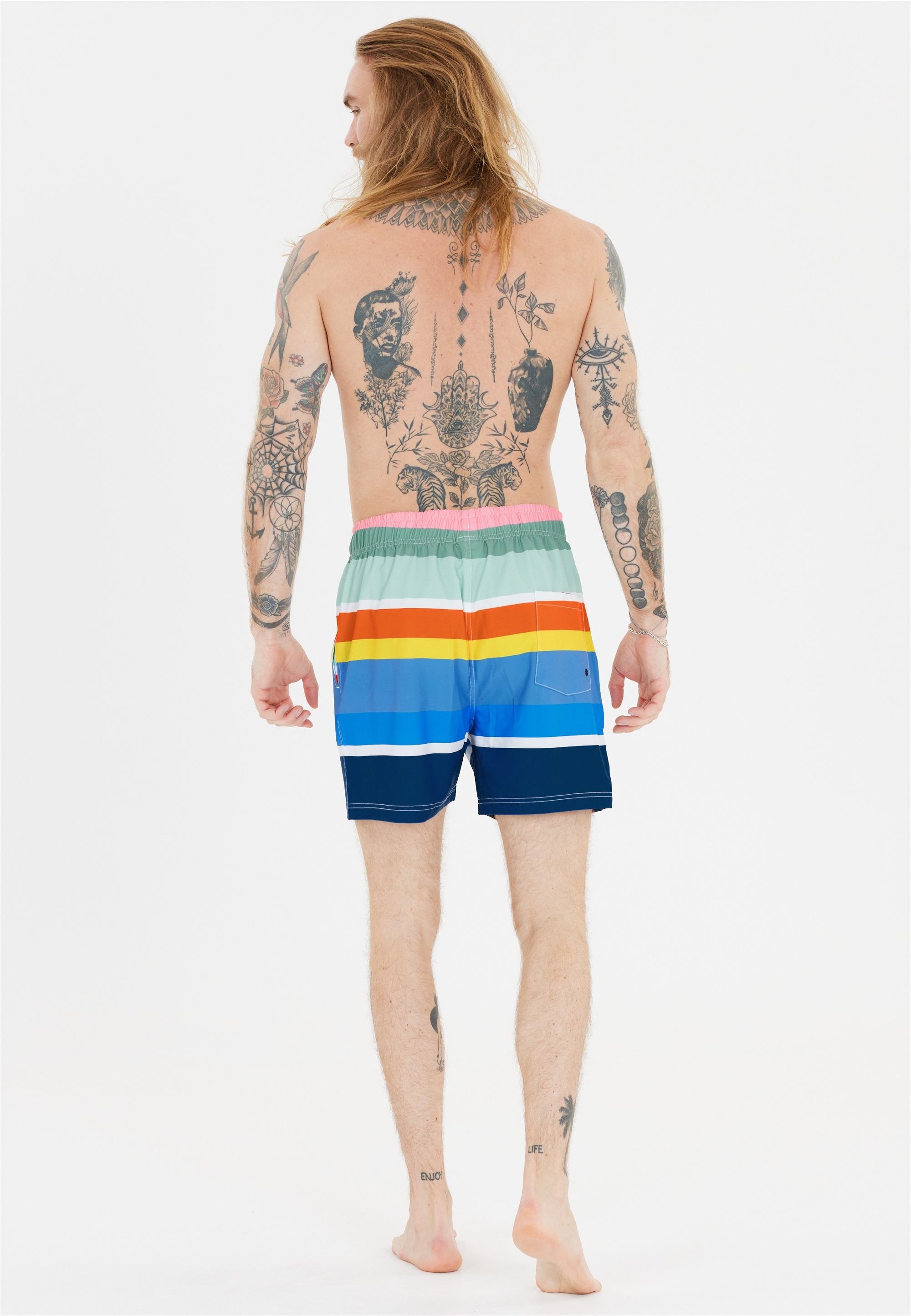 Badeshorts CRUZ "Toby", Herren, Gr. L, US-Größen, blau (blau, orange), Elasthan, Polyester, bedruckt, mehrfarbig, Badehosen Badeshorts, im lässigen Print-Design 3
