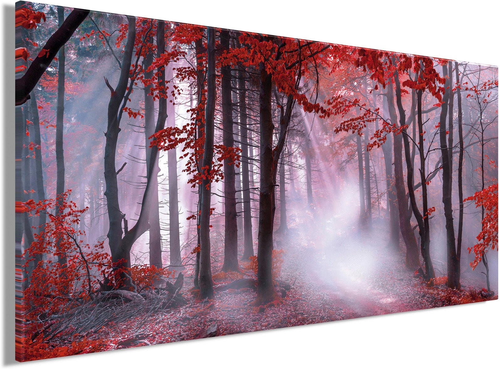 Bönninghoff Leinwandbild »Wandbild NEBEL IM HERBSTWALD 33x70 cm – Leinwandbild Keilrahmen Deko« Wald 1 Stk. tlg. auf Keilrahmen gespannt