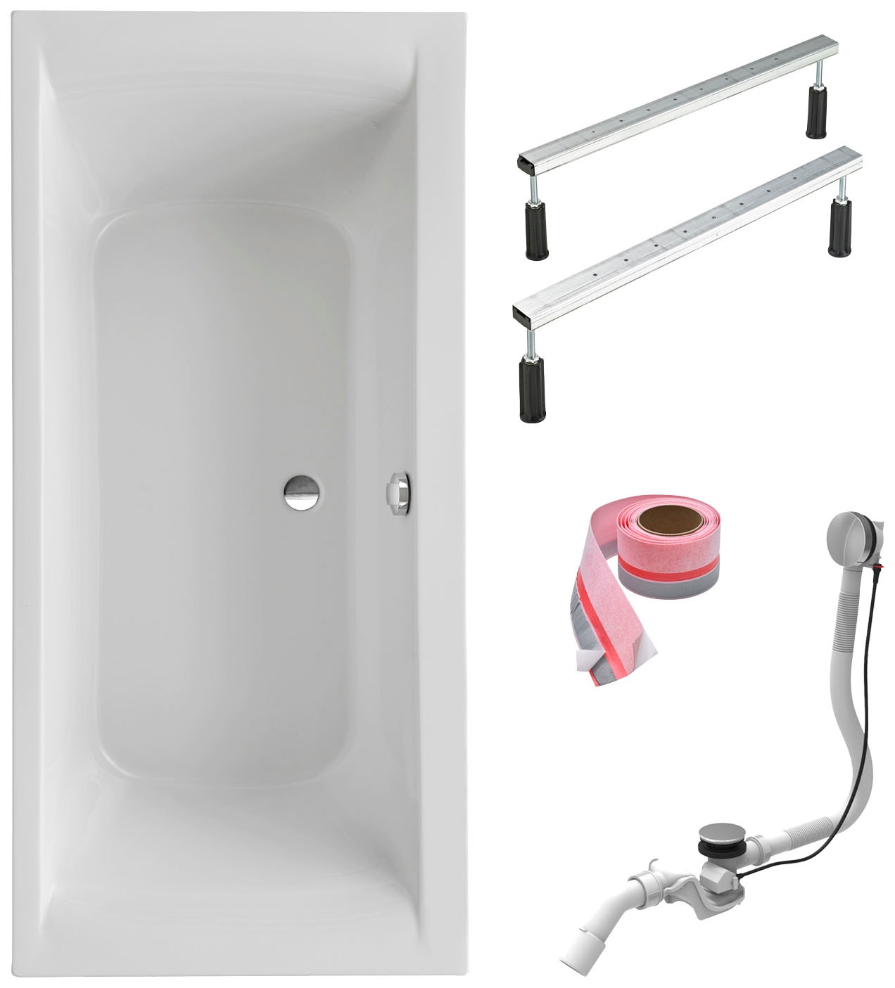 Einbauwanne OTTOFOND, B:75cm L:170cm, weiß, Aluminium, Kunststoff, Sanitäracryl, Badewannen, "Duo", 170x75 cm, mit Fußgestell, Ablaufgarnitur und