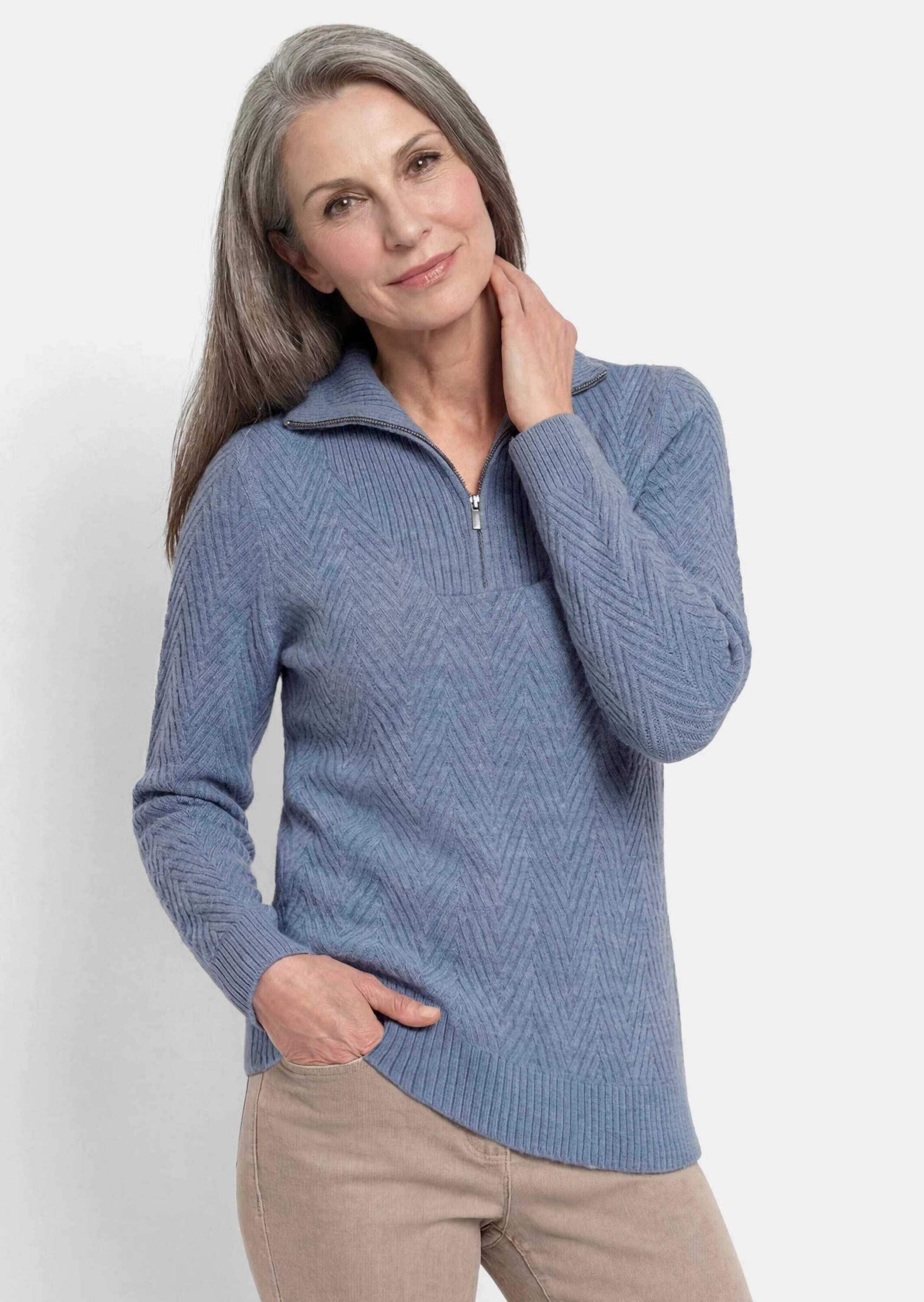 GOLDNER Strickpullover »Troyer-Pullover mit Reißverschluss« modischer Strukturstrick