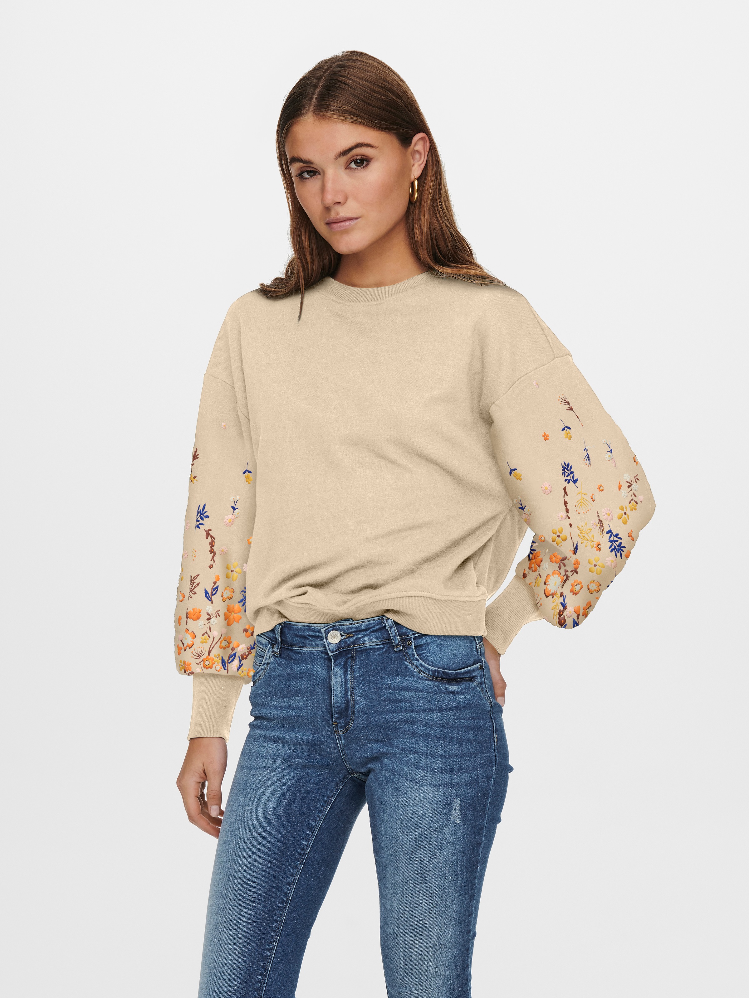 ONLY Sweatshirt "ONLBROOKE L/S O-NECK FLOWER SWT", Baumwollmischung, regula günstig online kaufen