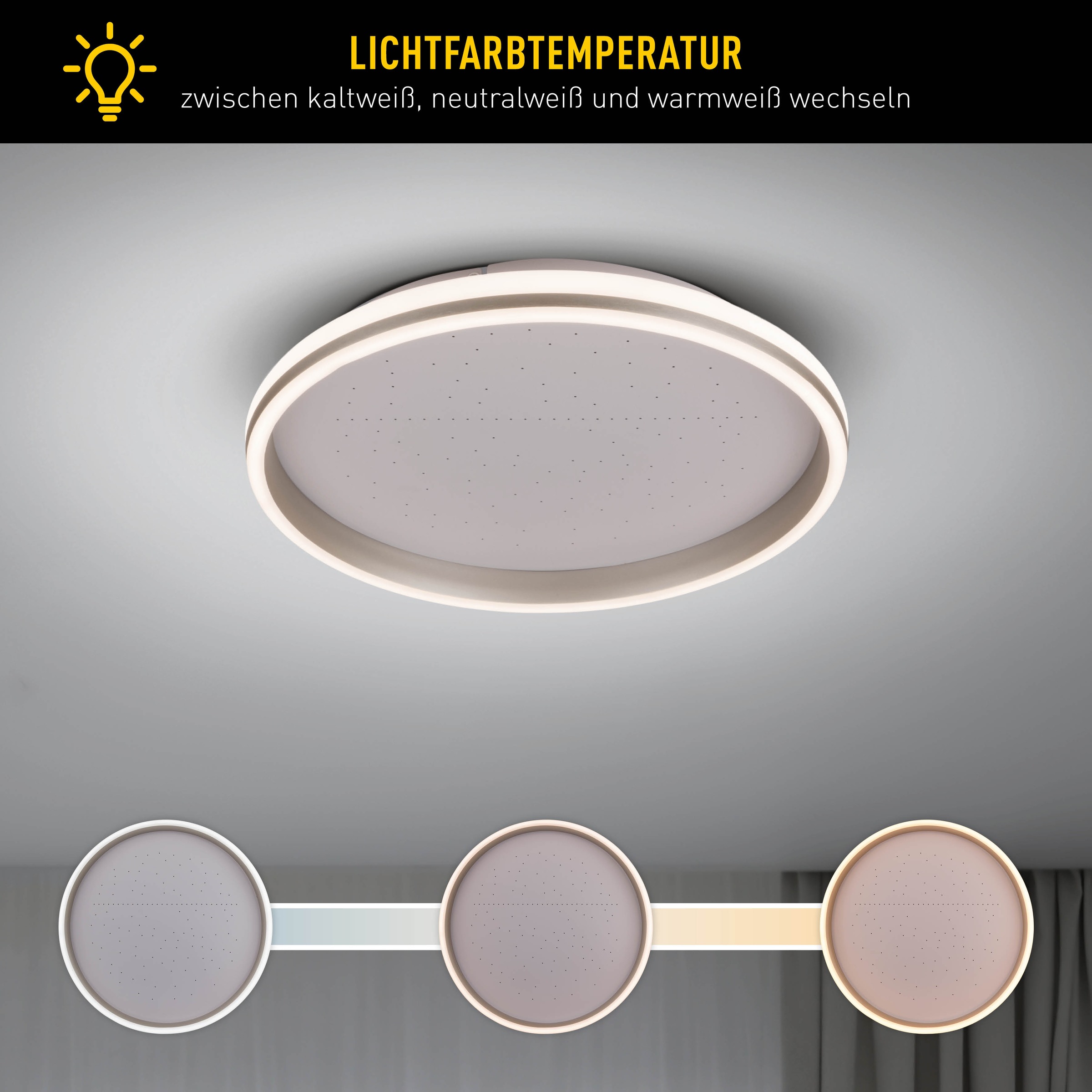 LIGHT & MORE LED Deckenleuchte »Meteor« LED-Modul 1 Stk. warmweiß - kaltweiß Dimmbar per Fernbedienung, CCT, Memory, Nachlicht, Timer, Sterneffekt