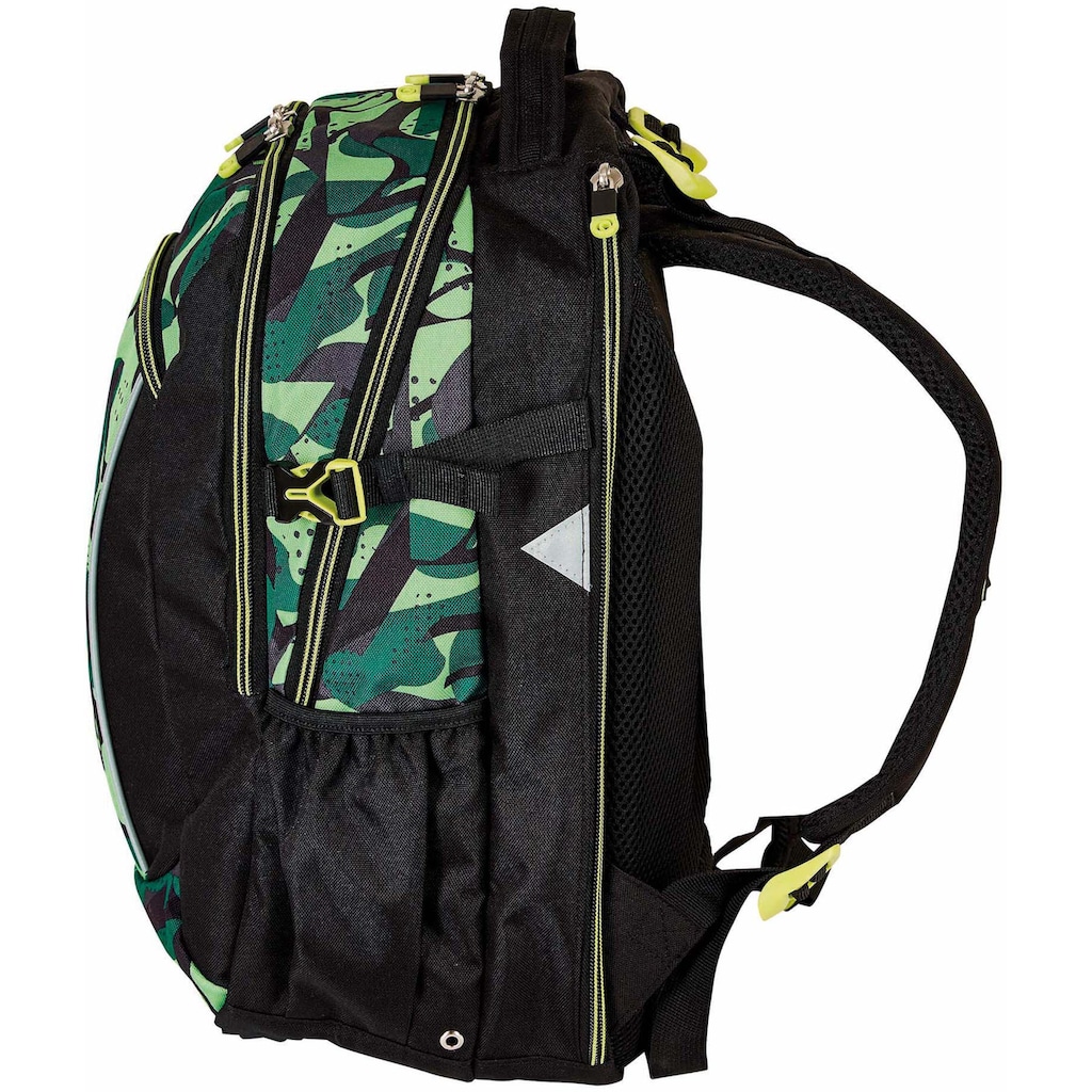 Herlitz Schulrucksack »Ultimate, Camo«, Floureszierende Flächen-reflektierende Streifen auf den Schultergurten, enthält recyceltes Material (Global Recycled Standard)