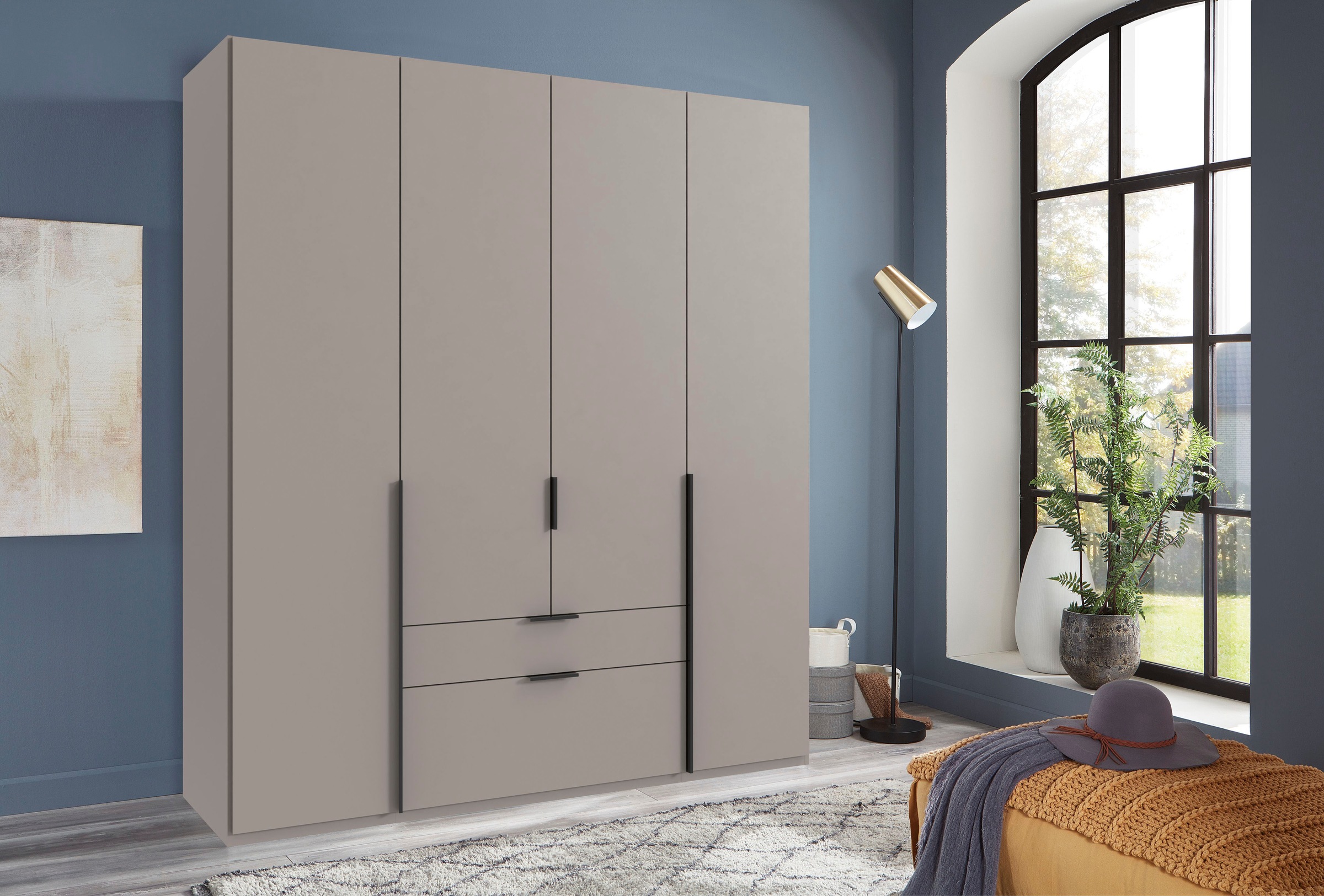 Wimex Drehtürenschrank »Mugano, 135 oder 180cm breit, 208 oder 236cm hoch, Made in Germany«, (mit langen Griffstangen aus Metall), wahlweise mit oder ohne Spiegel, mit Schubladen