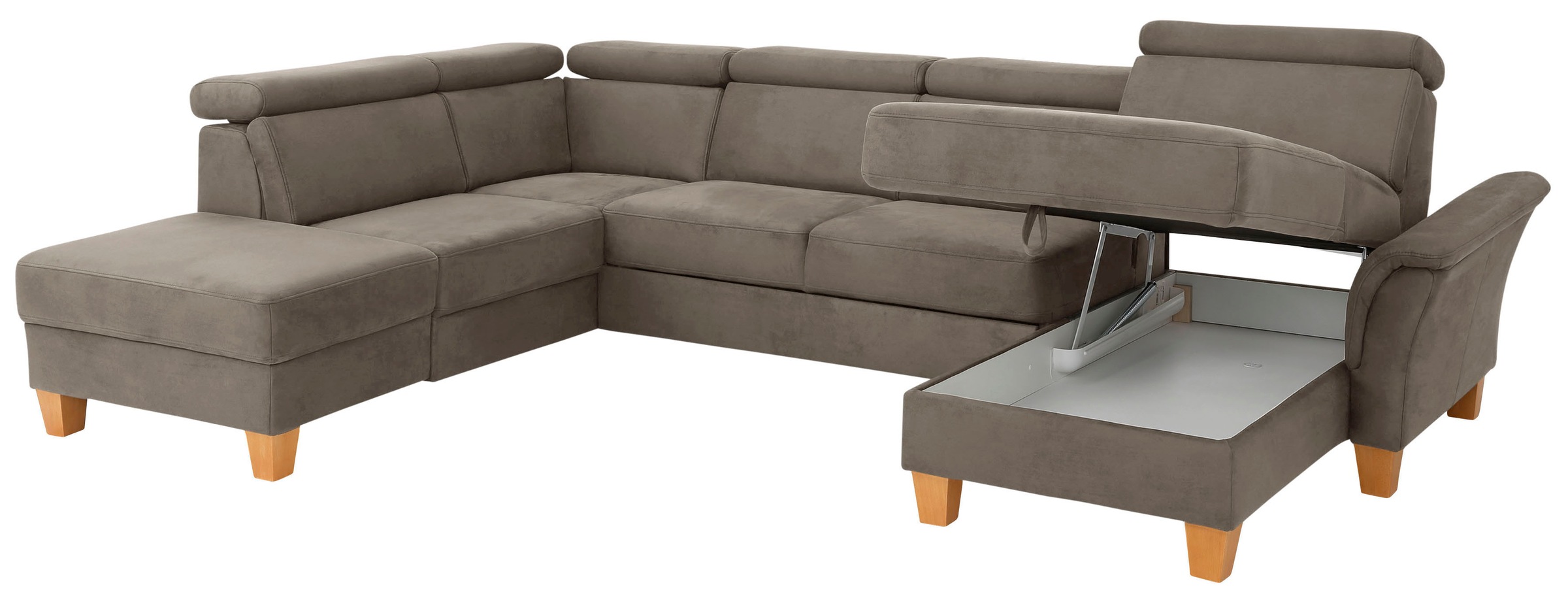Home affaire Wohnlandschaft »Conville U-Form«, Kopfteilverstellung wahlweise mit Bettfunktion und Bettkasten