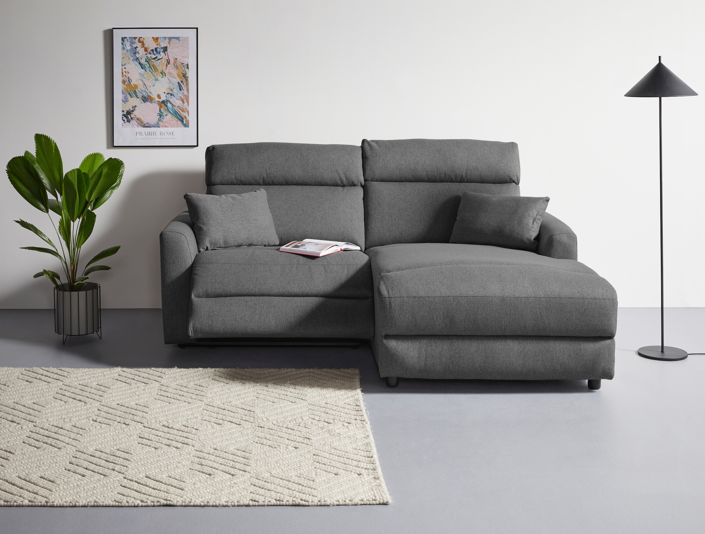 INOSIGN Ecksofa »JENNA, L-Form, 209cm, manuelle u. elektrische Funktion, mit USB A/C,«, Liegefunktion 105°-150°, Federkern, Struktur fein