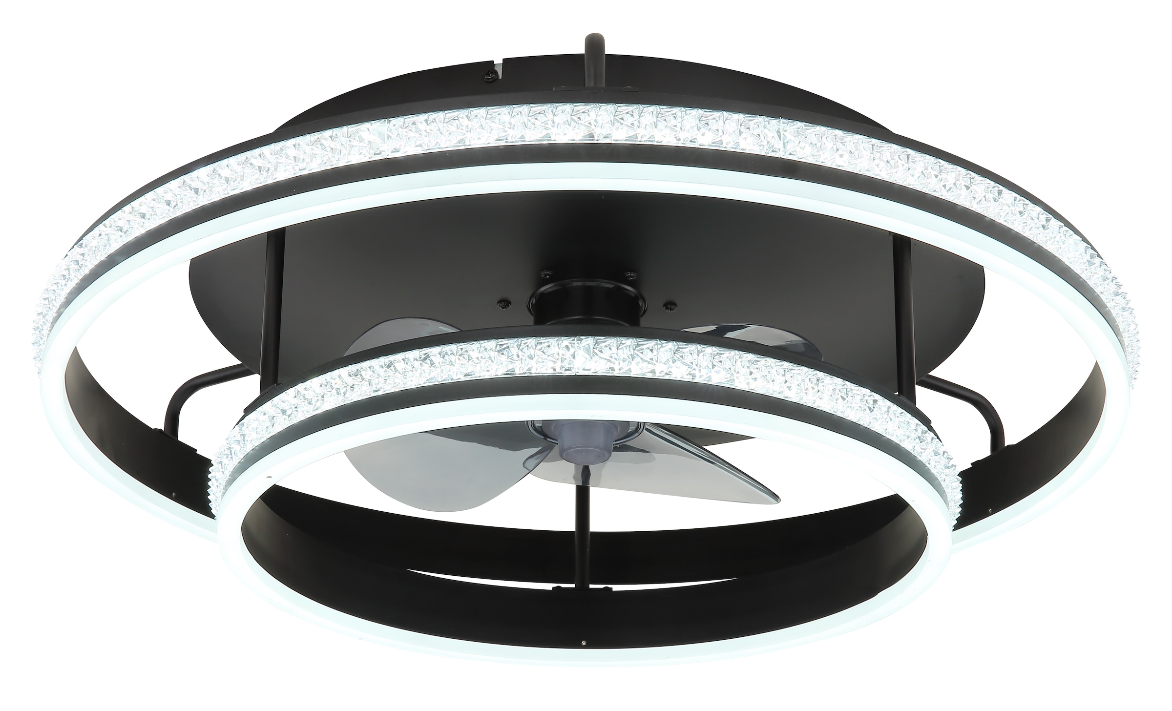 GLOBO LIGHTING Deckenleuchte »KENDALL« LED-Modul 1 Stk. warmweiß - kaltweiß Ventilator schwarz Kristalle Funktionen heizen-kühlen CCT