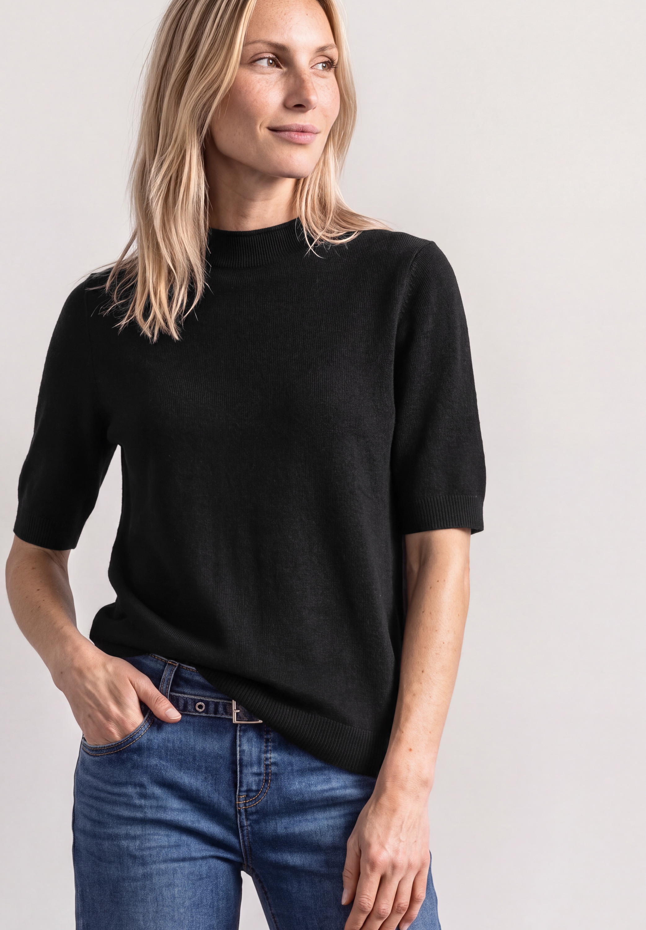 STREET ONE Kurzarmpullover mit Stehkragen