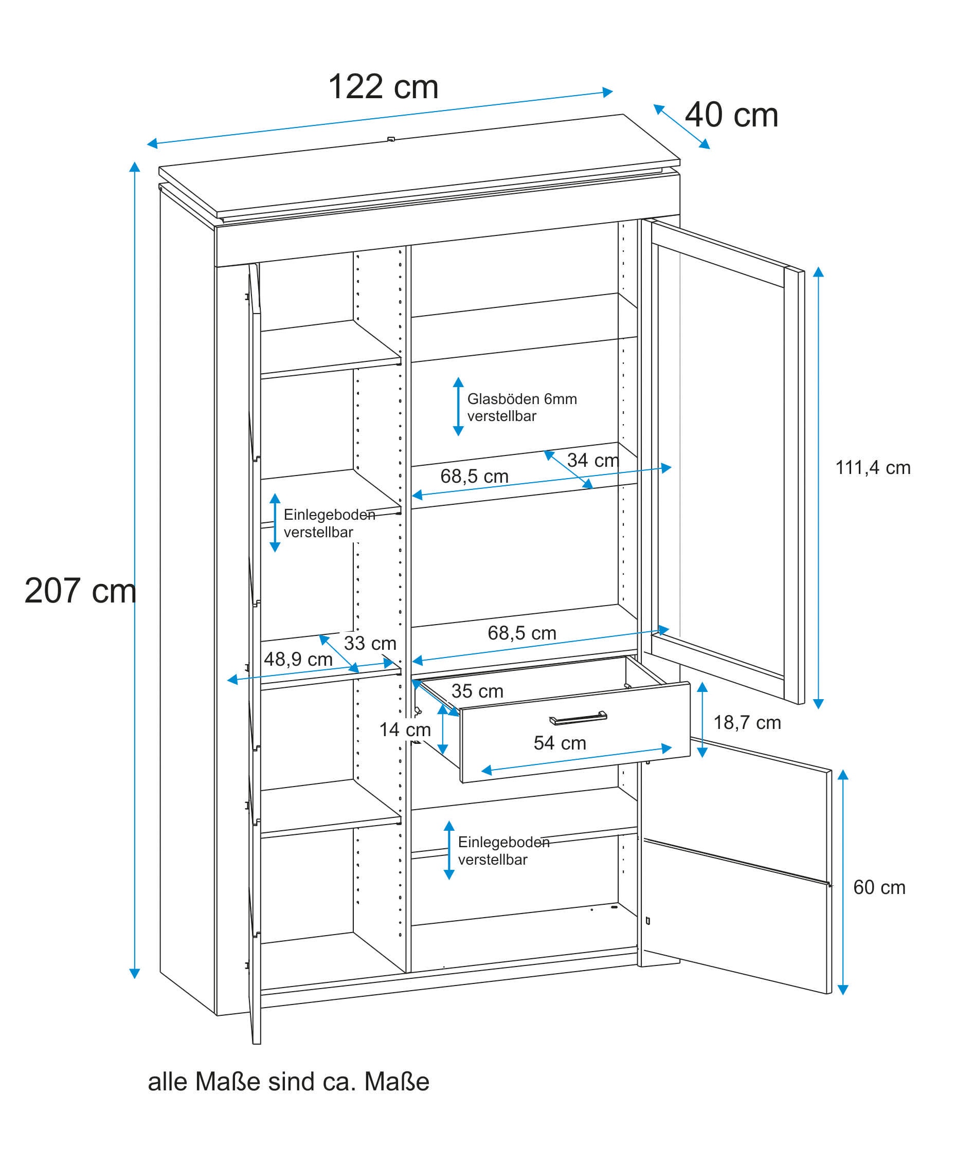 VOGL Möbelfabrik Vitrine, Höhe 209 cm