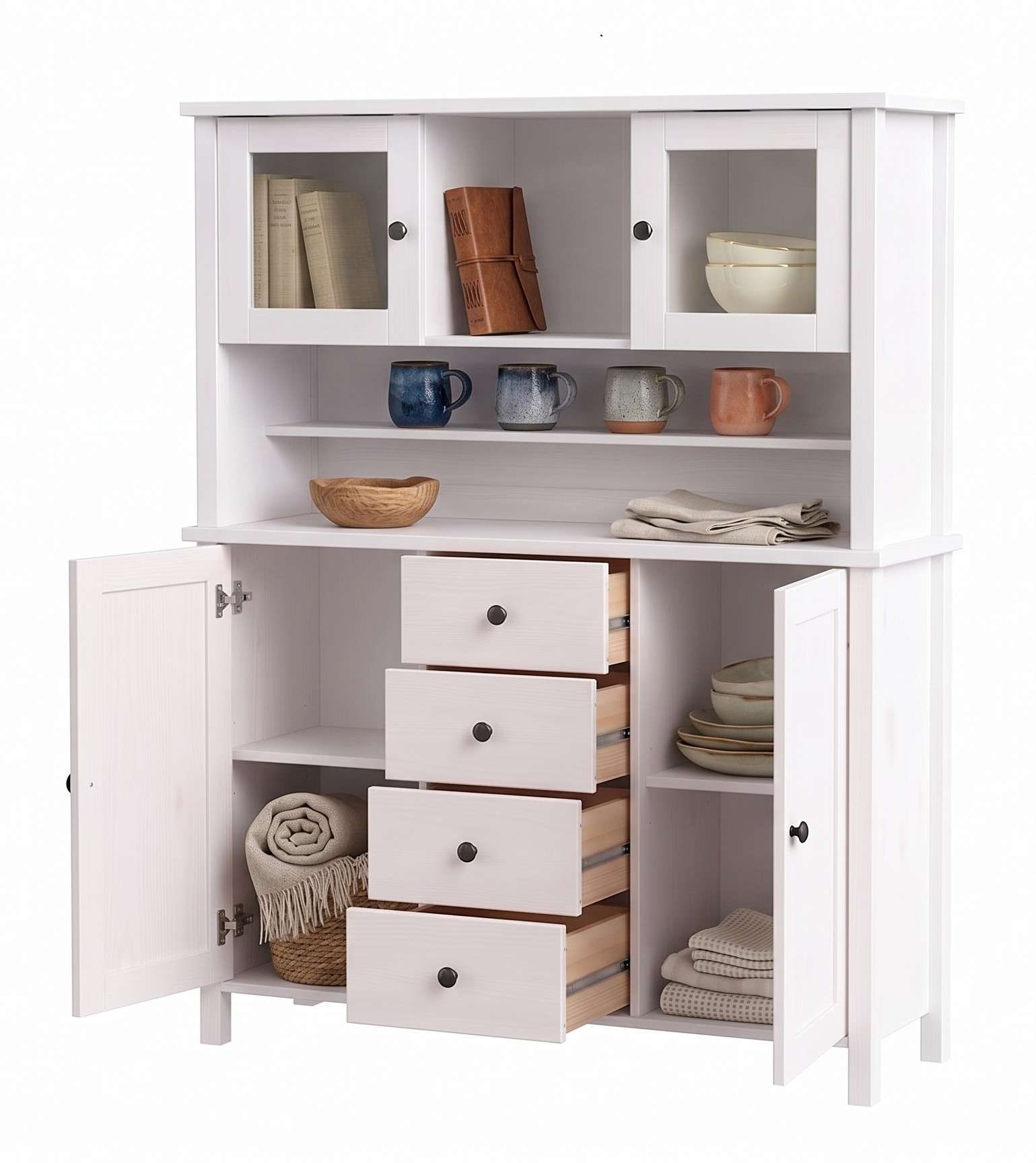 OTTO home Buffet »Mikkeli Küchenbuffet mit 2 Glastüren, Metallgriffe« aus massiver FSC®-zertifizierter Kiefer, moderner Landhausstil