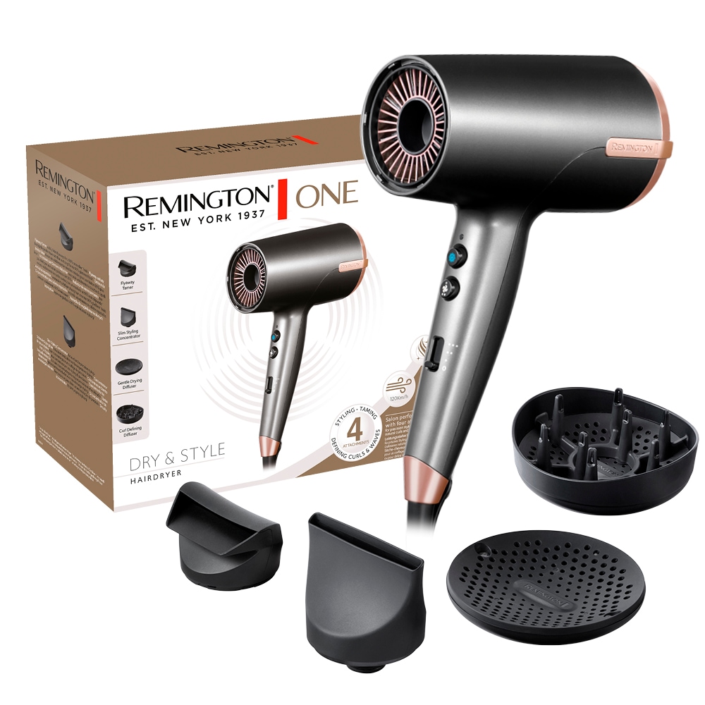 Remington Haartrockner »D6077 ONE Dry & Style Hairdryer«, 2000 W, 4 Aufsätze, 120 km/h Luftstrom, 4 Aufsätze, 8 Heiz-& Geschwindigkeitskombinationen
