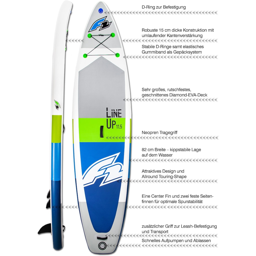 F2 Inflatable SUP-Board »F2 Line Up SMO blue«, (Set, 3 tlg.)