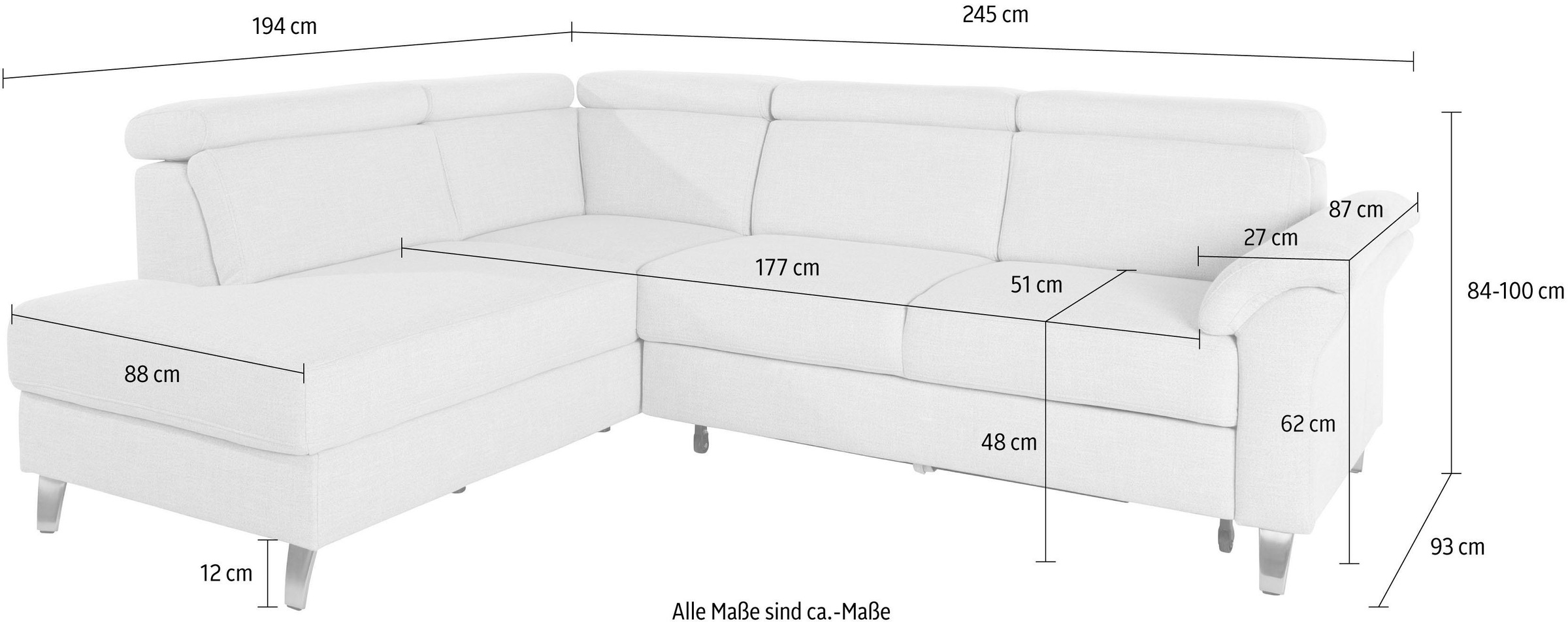 sit&more Ecksofa, inklusive Kopfteilverstellung, wahlweise mit Bettfunktion und Bettkasten