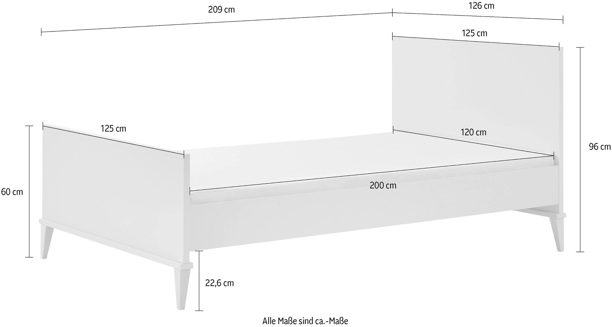 PAIDI Kinderbett »JONTE 120x200cm, Jugendbett in Beige« B/H/T ca. 209/96/126cm, Cashmere-Beige,  zeitloses & langlebiges Einzelbett, Massivholz-Füße