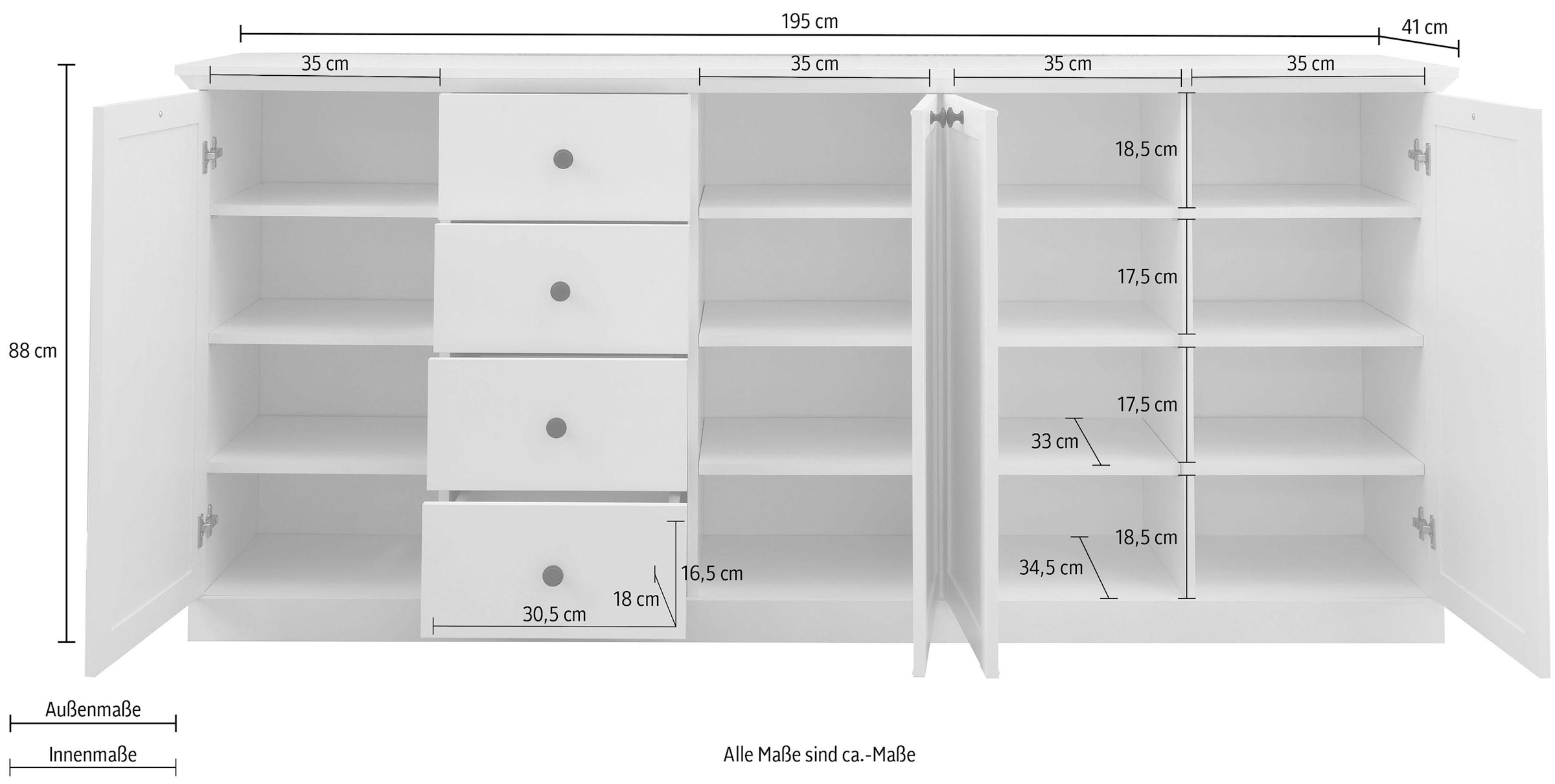 Home affaire Sideboard »Örebro«, Kommode, zeitloser Landhausstil, mit Vollauszug