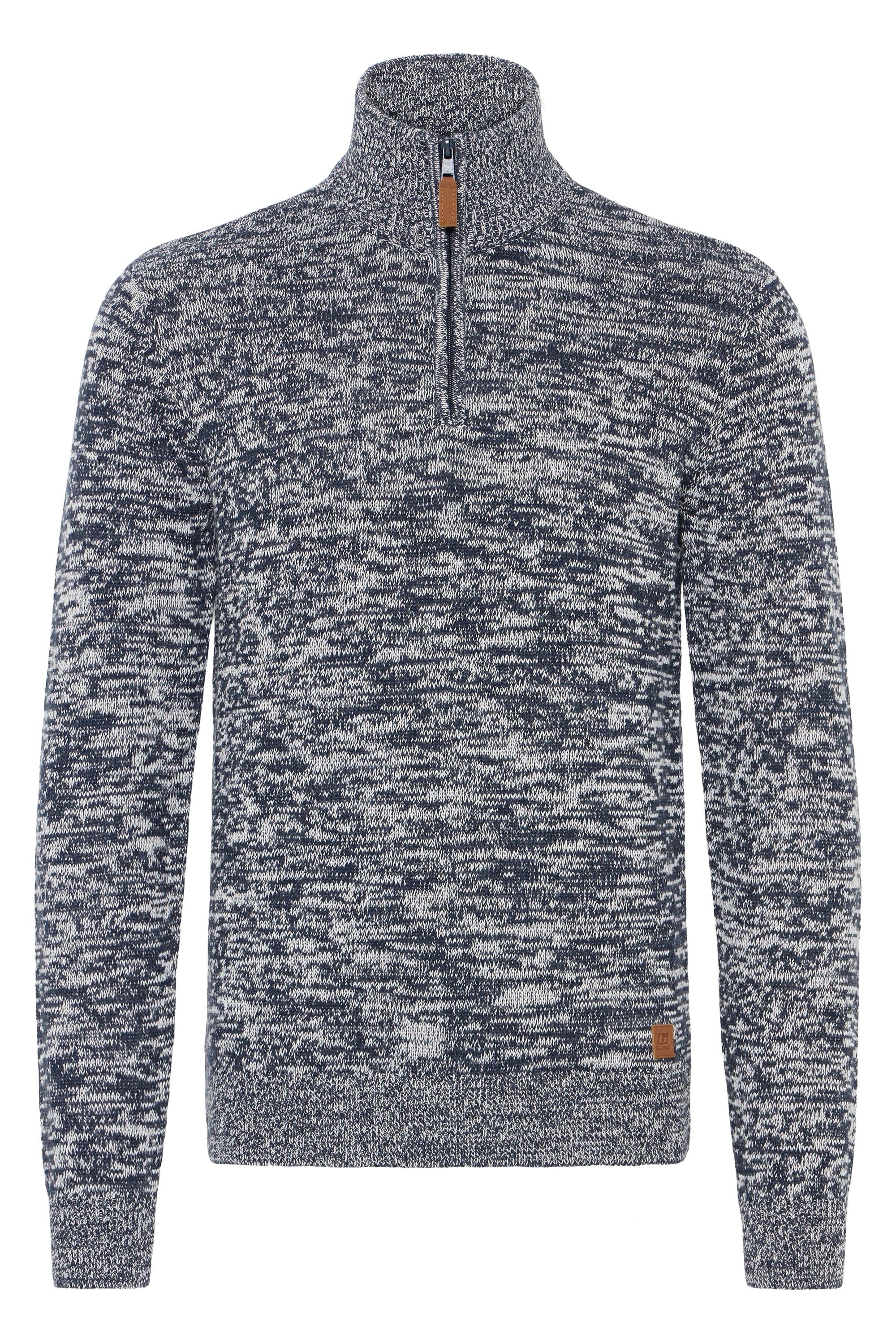 Troyer BLEND "BHDanni", Herren, Gr. M, marineblaus, Grobstrick, 70% Baumwolle (Recycled), 30% Polyester (Recycled), meliert, normal normal, hoch geschlossener Ausschnitt, Pullover Troyer, Klassischer Troyer mit Reißverschluss