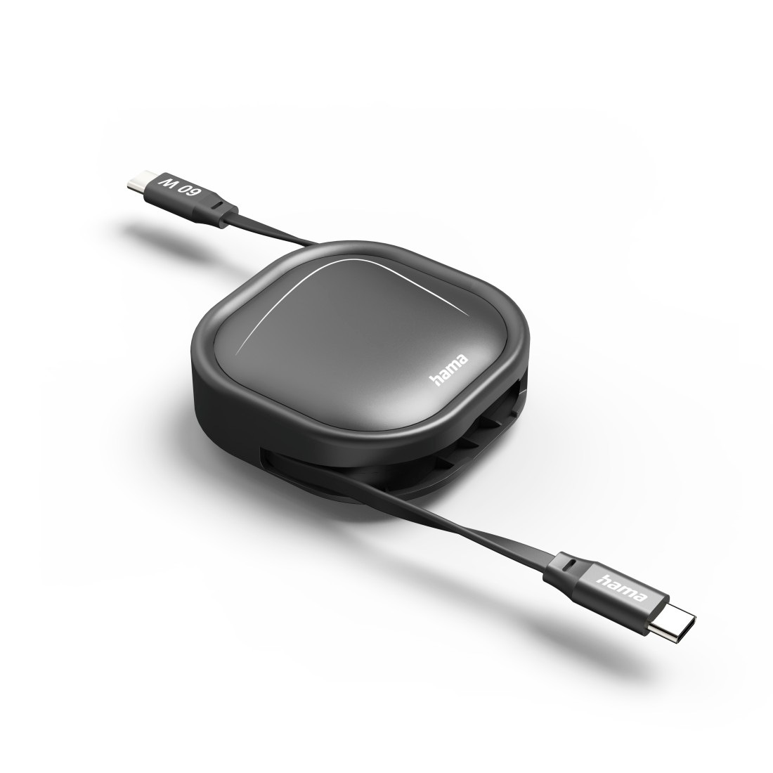 Hama USB-Kabel »USB-C Ladekabel 1 m schwarz aufrollbar« USB-C 100 cm Aufrollmechanismus, Schnellladen, 480 Mbit/s, 60 W Leistung