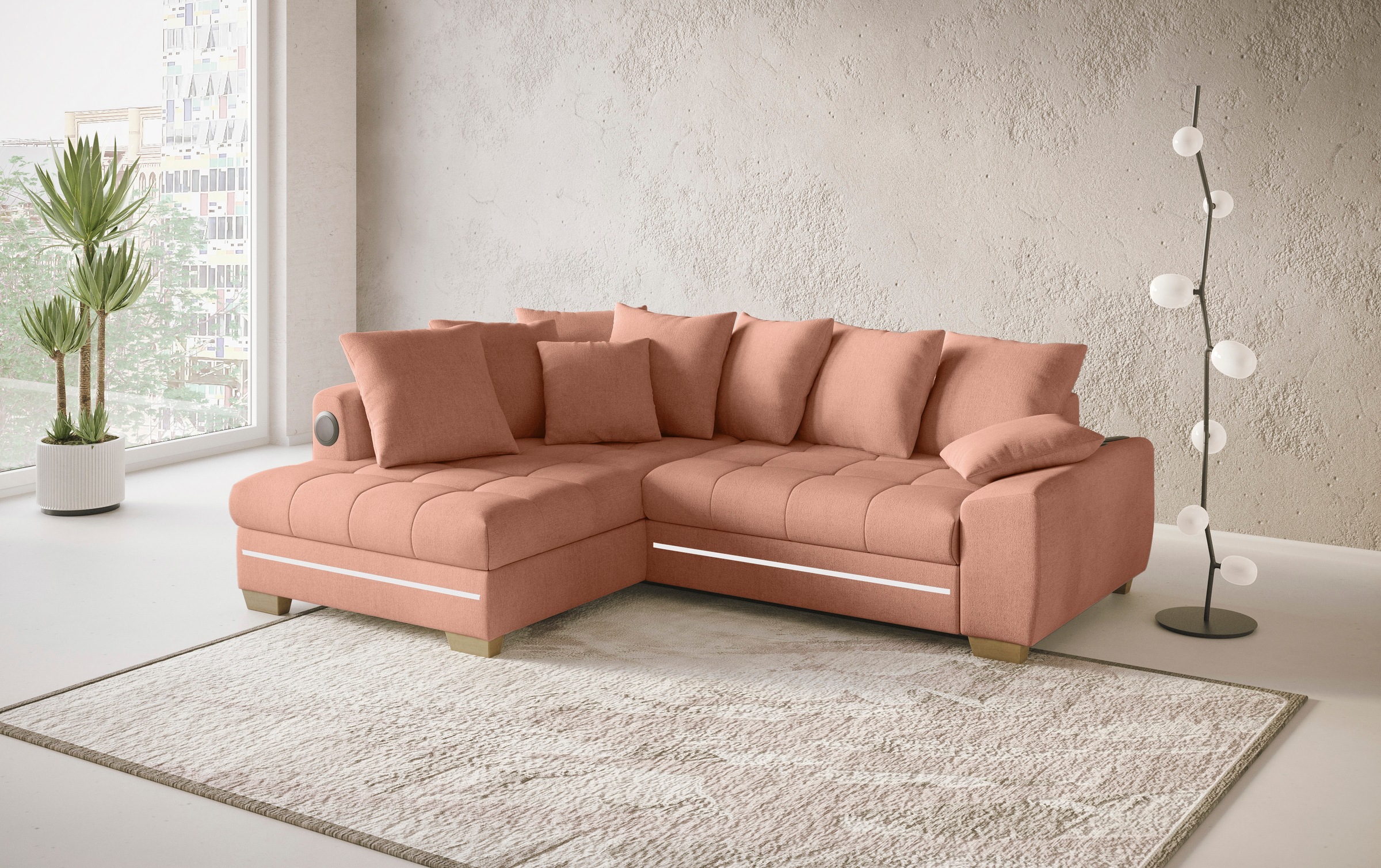 Mr. Couch Ecksofa »Nikita II, L-Form«, RGB-LED, Bluetooth-Soundsystem, wahlweise mit Bett, Bettkasten