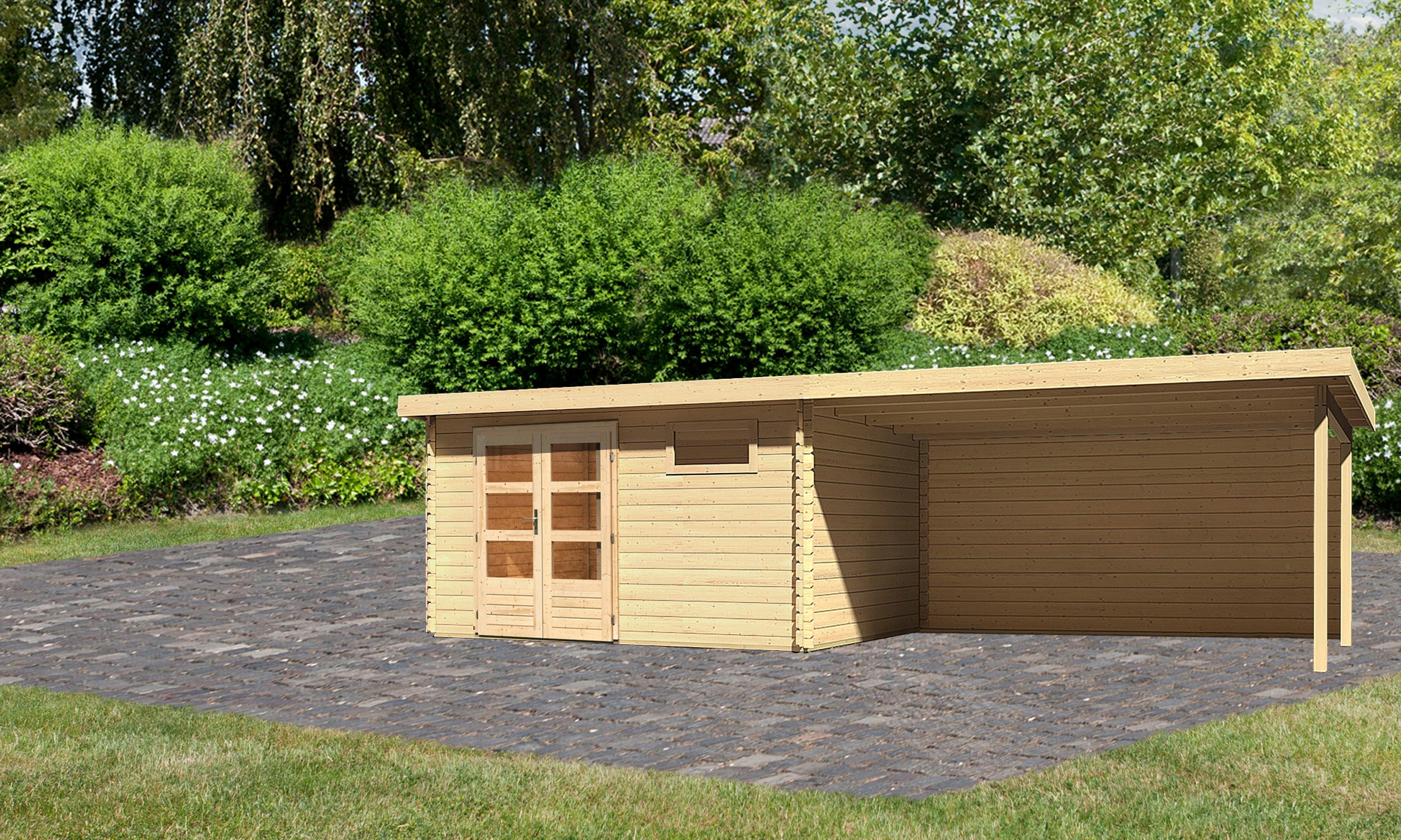 Karibu Gartenhaus "Schloßsee 8" mit Anbaudach günstig online kaufen