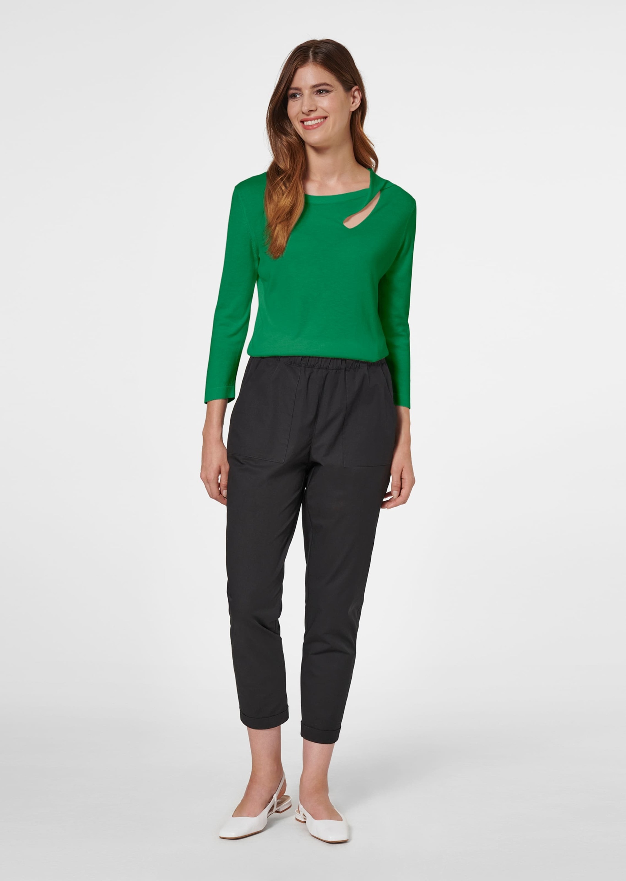 MADELEINE Longpullover "Pullover Feinstrick-Pullover mit 3/4-Ärmeln und Cut günstig online kaufen