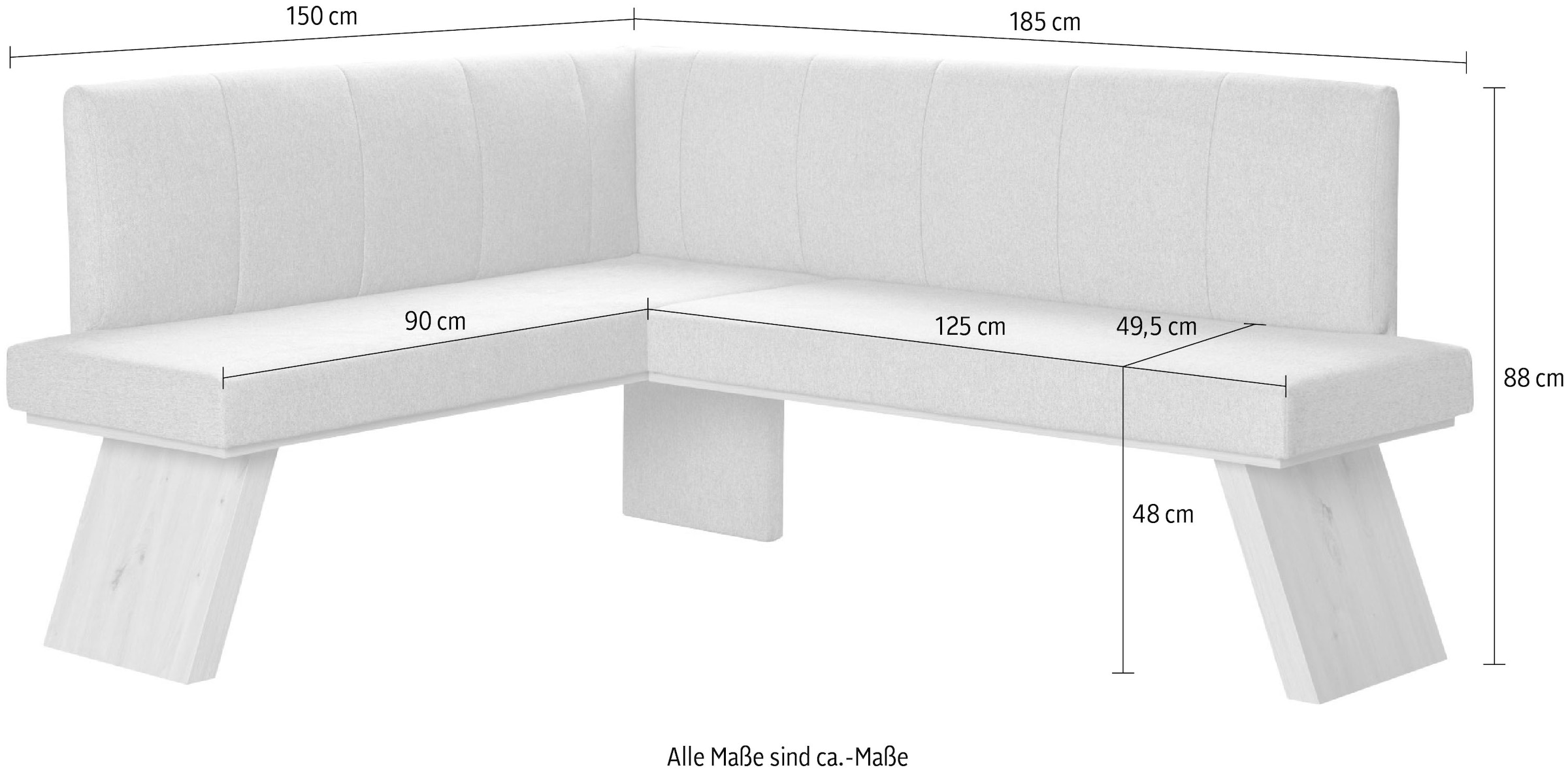 Home affaire Eckbank »Nina Küchenbank, Polsterbank, Esszimmerbank, Breite 185x 150 cm«, Moderne Bank in tollen Farben, Anzahl Sitzplätze: 5