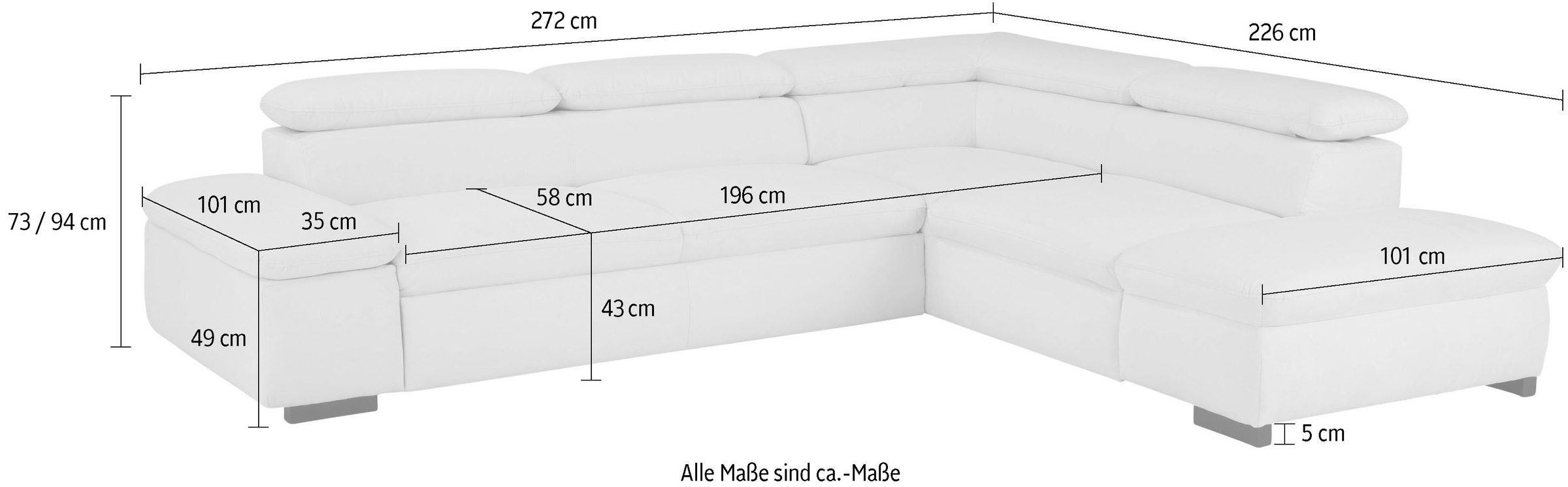 Home affaire Ecksofa »Alberto L-Form«, mit Kopfteilverstellung, wahlweise mit Bettfunktion