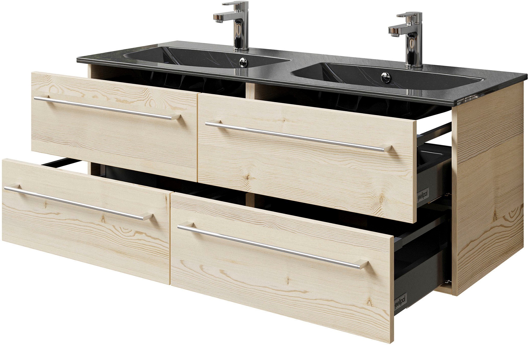 Saphir Waschtisch »Serie 6025 Mineralmarmor-Waschtisch mit Unterschrank, 132 cm breit«, Doppel-Waschplatz mit 4 Schubladen, hängend, verschiedene Ausführungen