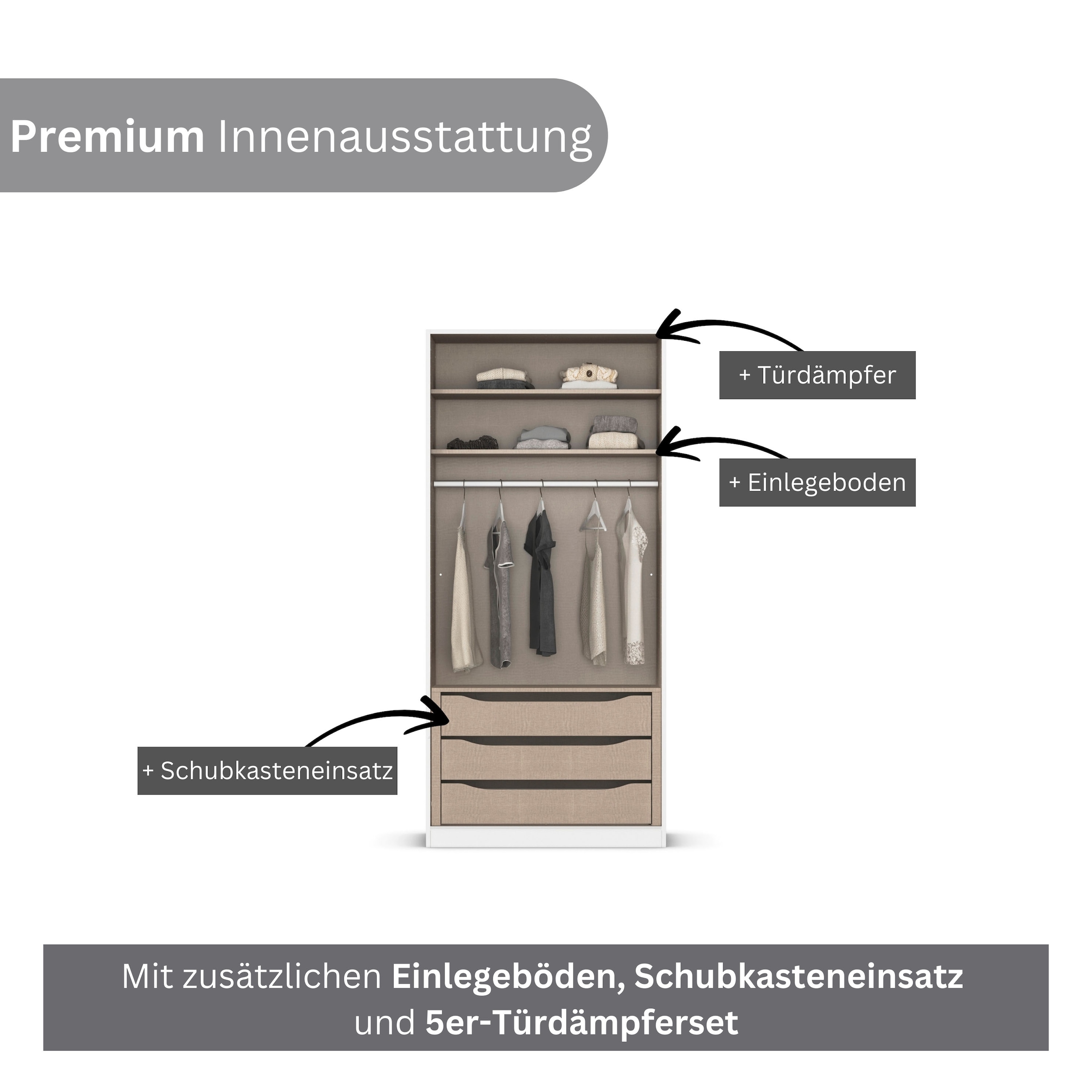 rauch Kleiderschrank, (in 3 verschiedenen Ausstattungen BASIC/CLASSIC/PREMIUM), mit hochwertigen Stangengriffen in Schwarz aus Metall MADE IN GERMANY