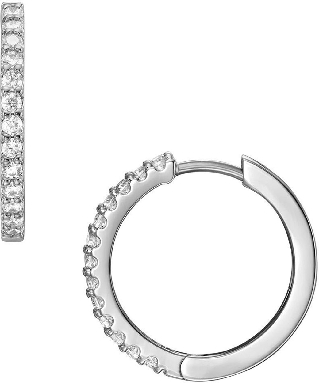 Paar Creolen FOSSIL "Schmuck Geschenk Edelstahl Ohrringe Ellis", silber (edelstahlfarben, kristallweiß, kristallweiß), Ohrringe, Damen, 12mm, Edelstahl, mit Glasstein 3