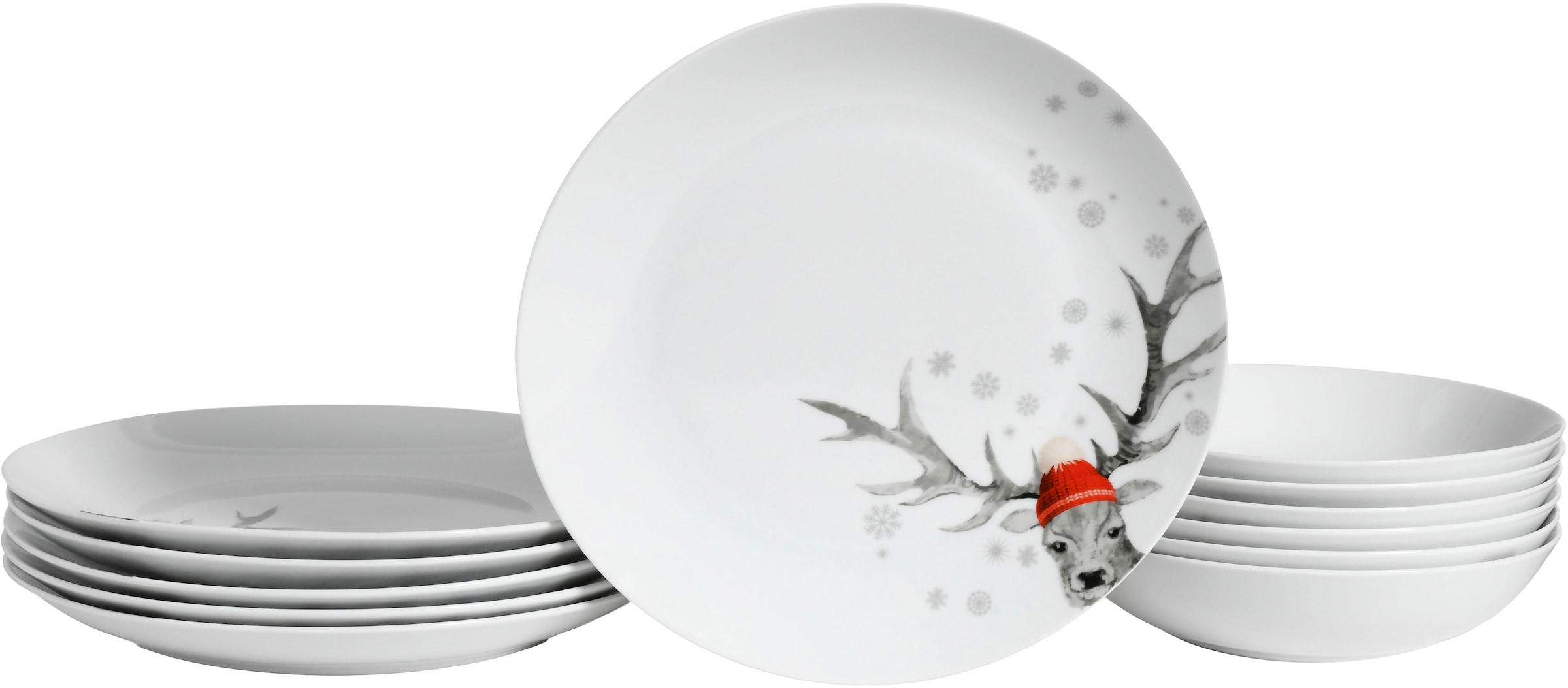 CreaTable Tafelservice "Luna Hirsch" winterliches Hirsch-Motiv günstig online kaufen