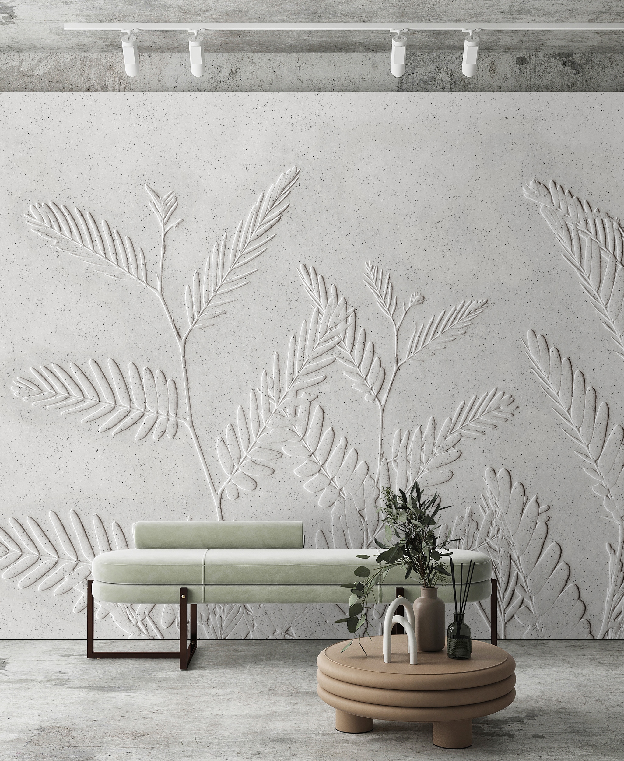living walls Vliestapete "Relief-Tapete Farnstruktur Weiß modern" matt glatt