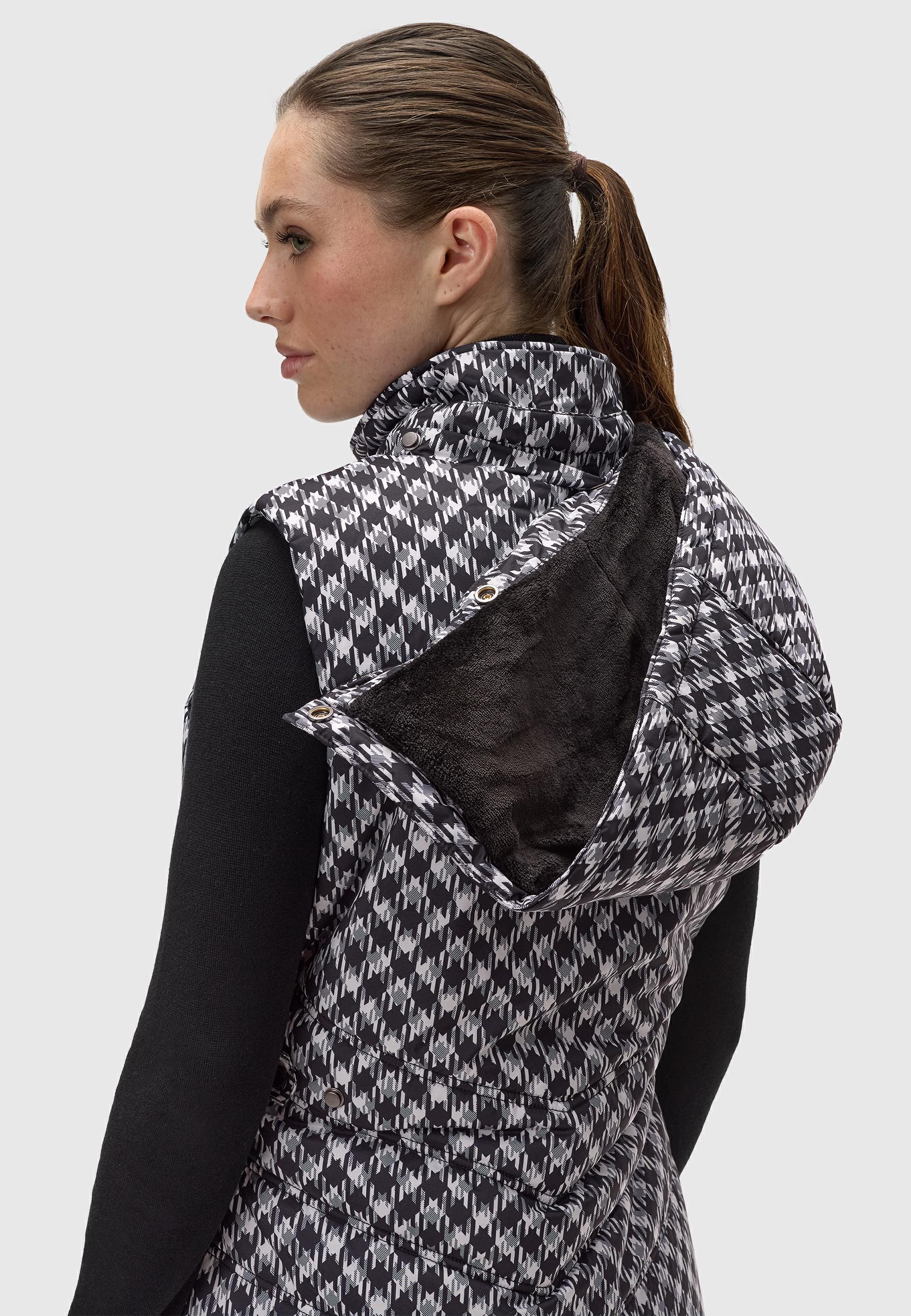 Ragwear Steppweste »Hesty Print«, Weste mit abnehmbarer Kapuze und Hahnentritt Muster