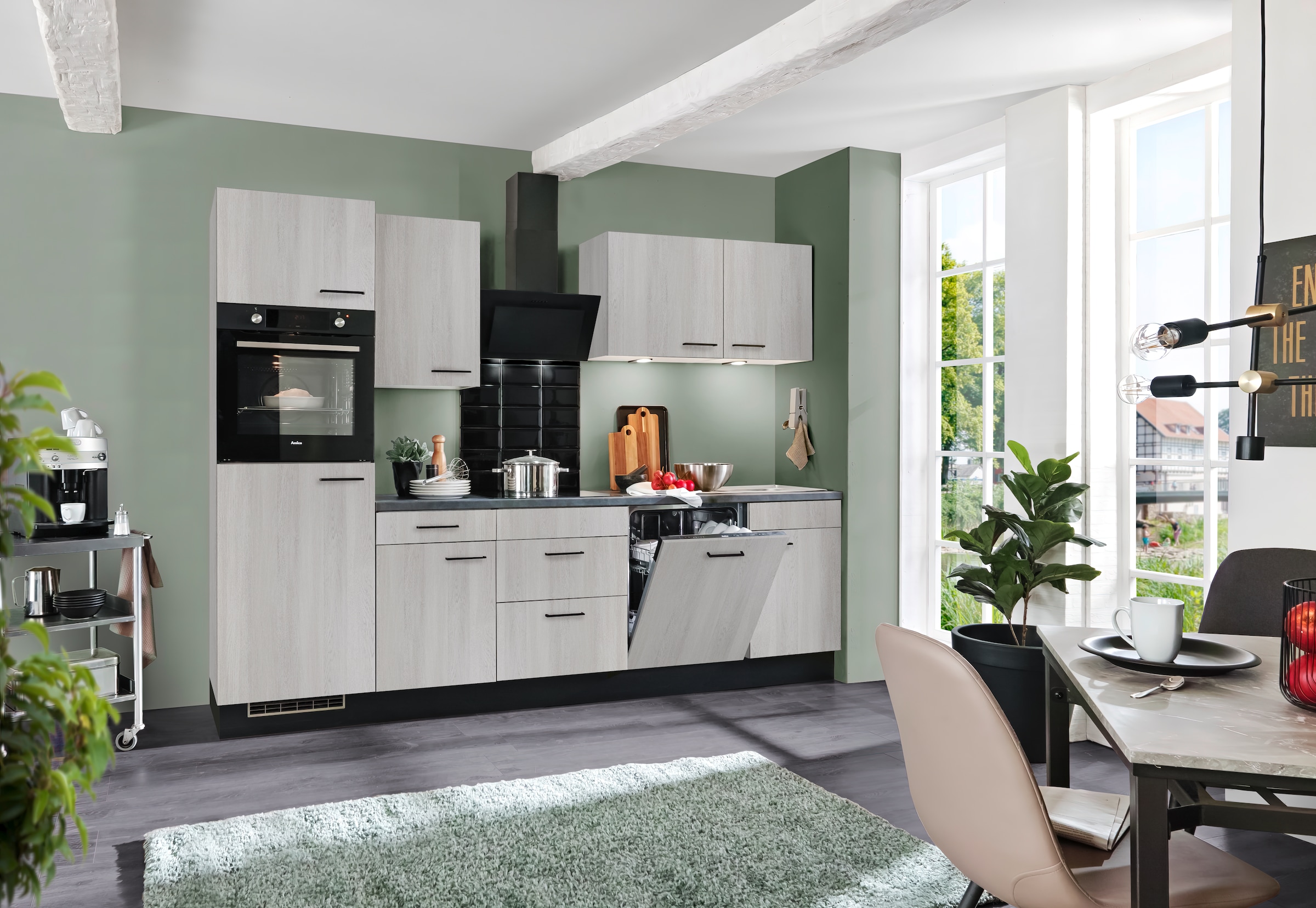wiho Küchen Küche »Nisos«, Soft-Close, 280 cm, Backofen matt schwarz, Teleskopauszug