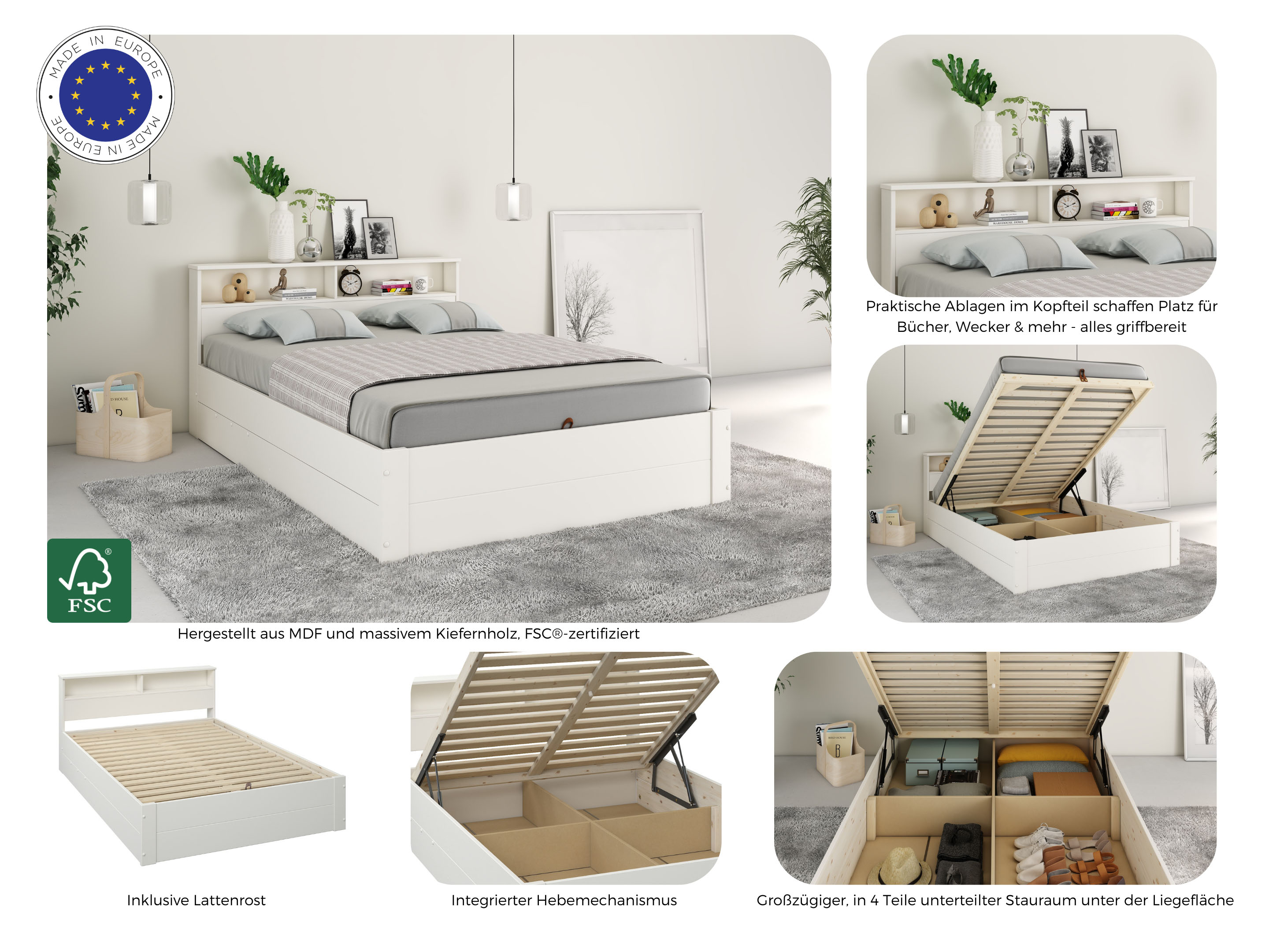 Thumbnail - OTTO home Stauraumbett "MAREILLES, Bett, Made in Europe, FSC zertifiziertes Massivholz" 140x200cm und 180x200cm, Massivh...