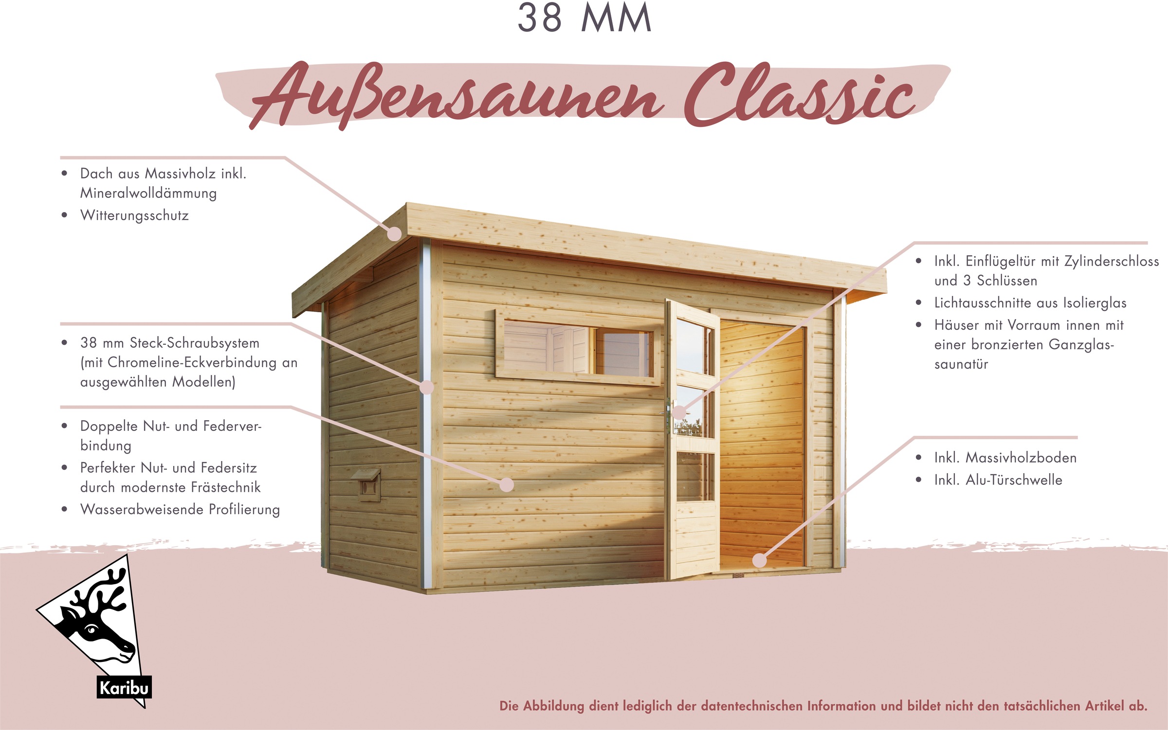 Karibu Saunahaus »»Klaas««, moderne Tür