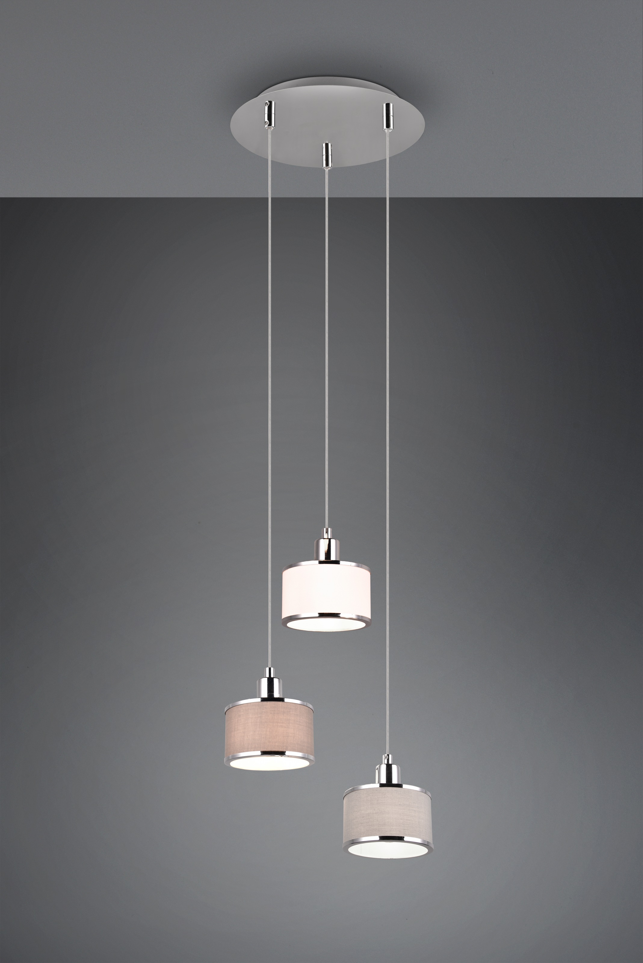 TRIO Leuchten Pendelleuchte »KAPRUN, Hängelampe mit Stoffschirmen, exkl E14, max 28W« E14 1 Stk. warmweiß - kaltweiß Höhe einstellbar bis max 150 cm, Stoffschirme + Metall