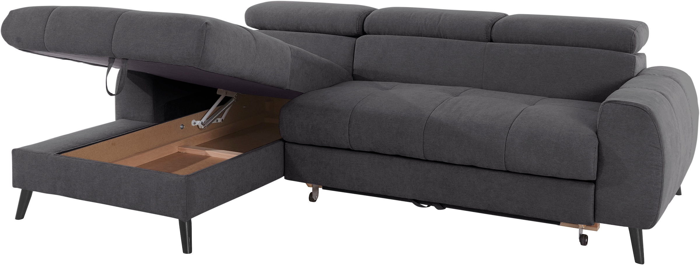 COTTA Ecksofa »Mia L-Form mit 3 Zierkissen«, wahlweise mit Bettfunktion, Bettkasten, Beleuchtung & Wireless-Charger