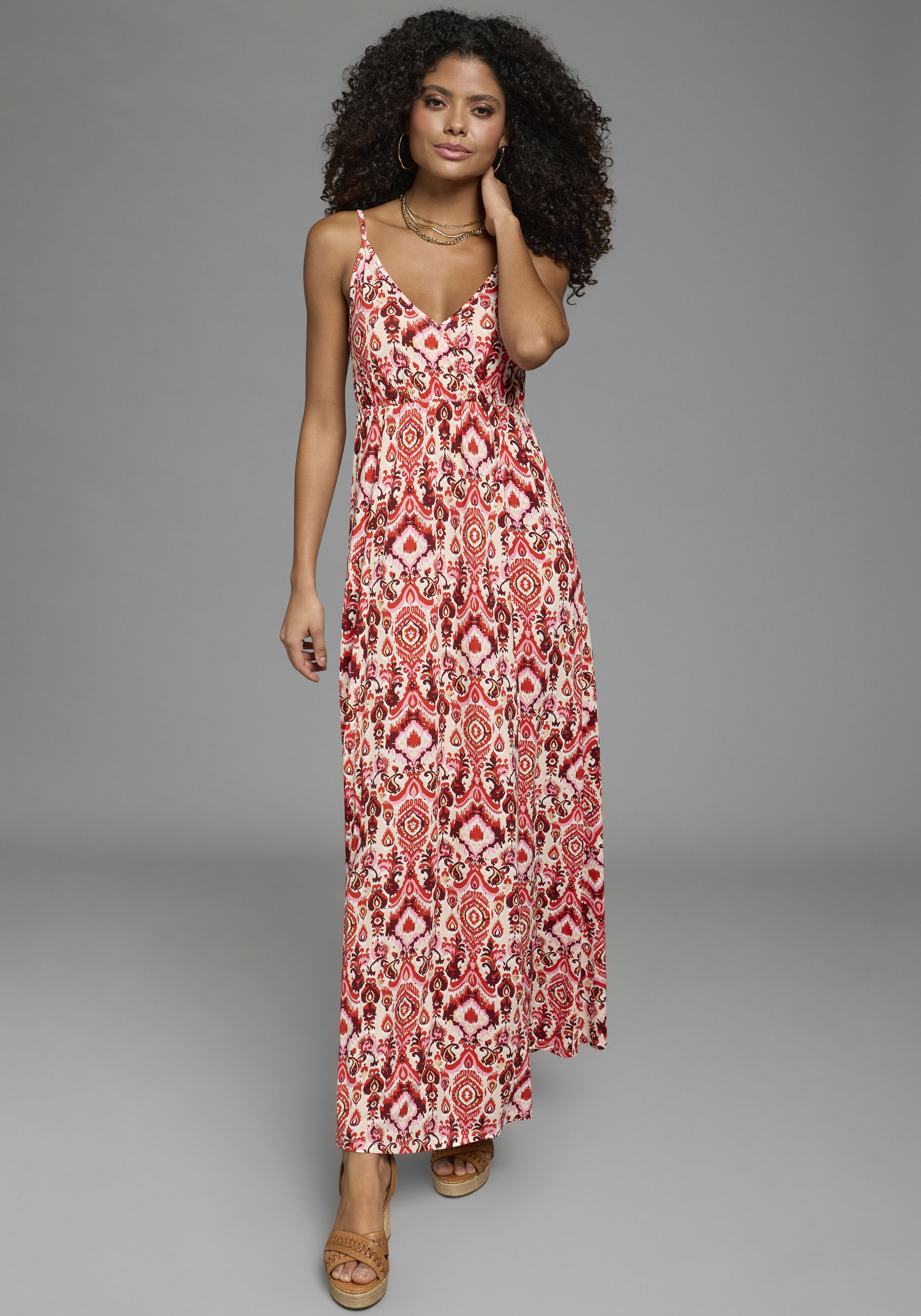 Laura Scott Sommerkleid mit Spaghetti-Trägern, aus Viskose und Elasthan, gemustert
