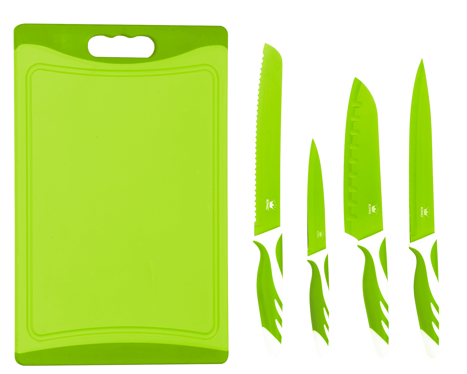 KING Messer-Set "Küchenmesserset »CUTTING«", grün, Kochmesser-Sets, 4 Küchenmesser, 1 Schneidebrett
