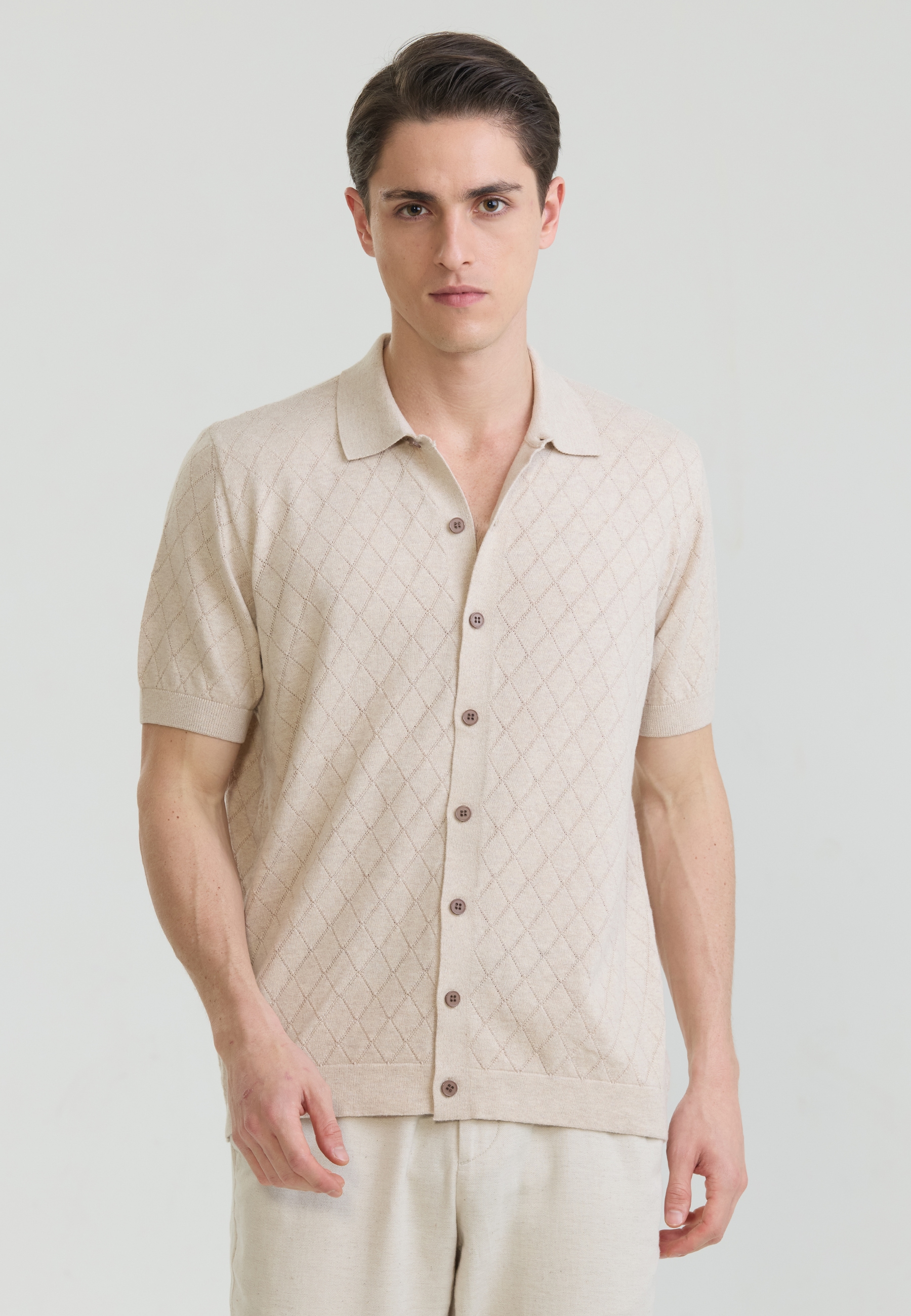 Felix Hardy "Kurzärmeliges Basic-Strickhemd mit Knöpfen"